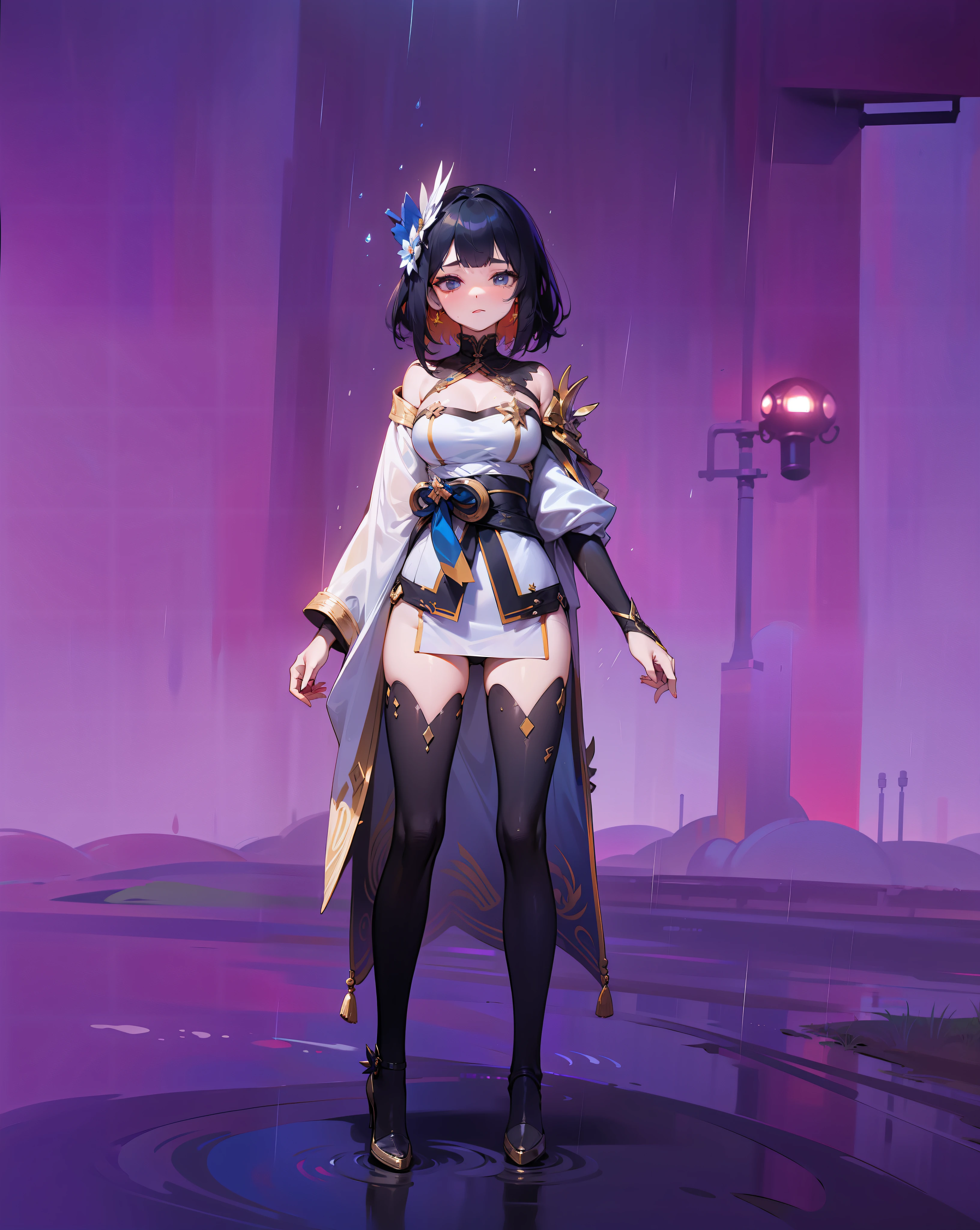 ((Best Quality, 8K, Masterpiece:1.3)), Focus: 1.2, Perfect Body Beauty: 1.4, Buttocks: 1.2, ((Layered Haircut, Breasts: 1.2)), (Wet Clothes: 1.1) , (Rain, Street:1.3), Bandeau Dress: 1.1, Highly Detailed Face and Skin Texture, Delicate Eyes, Double Eyelids, Whitened Skin, Long Hair