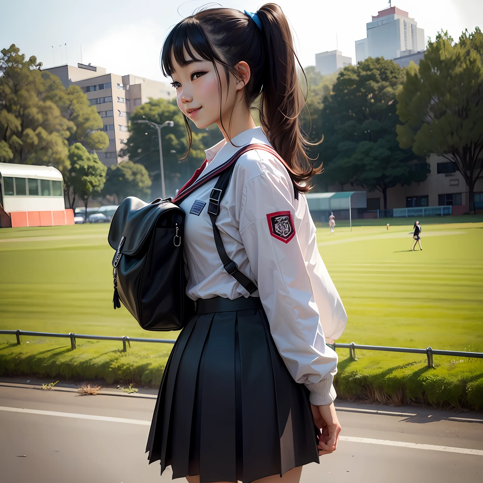 school ground,校服,Youthful girl,High ponytail,ssmile --auto