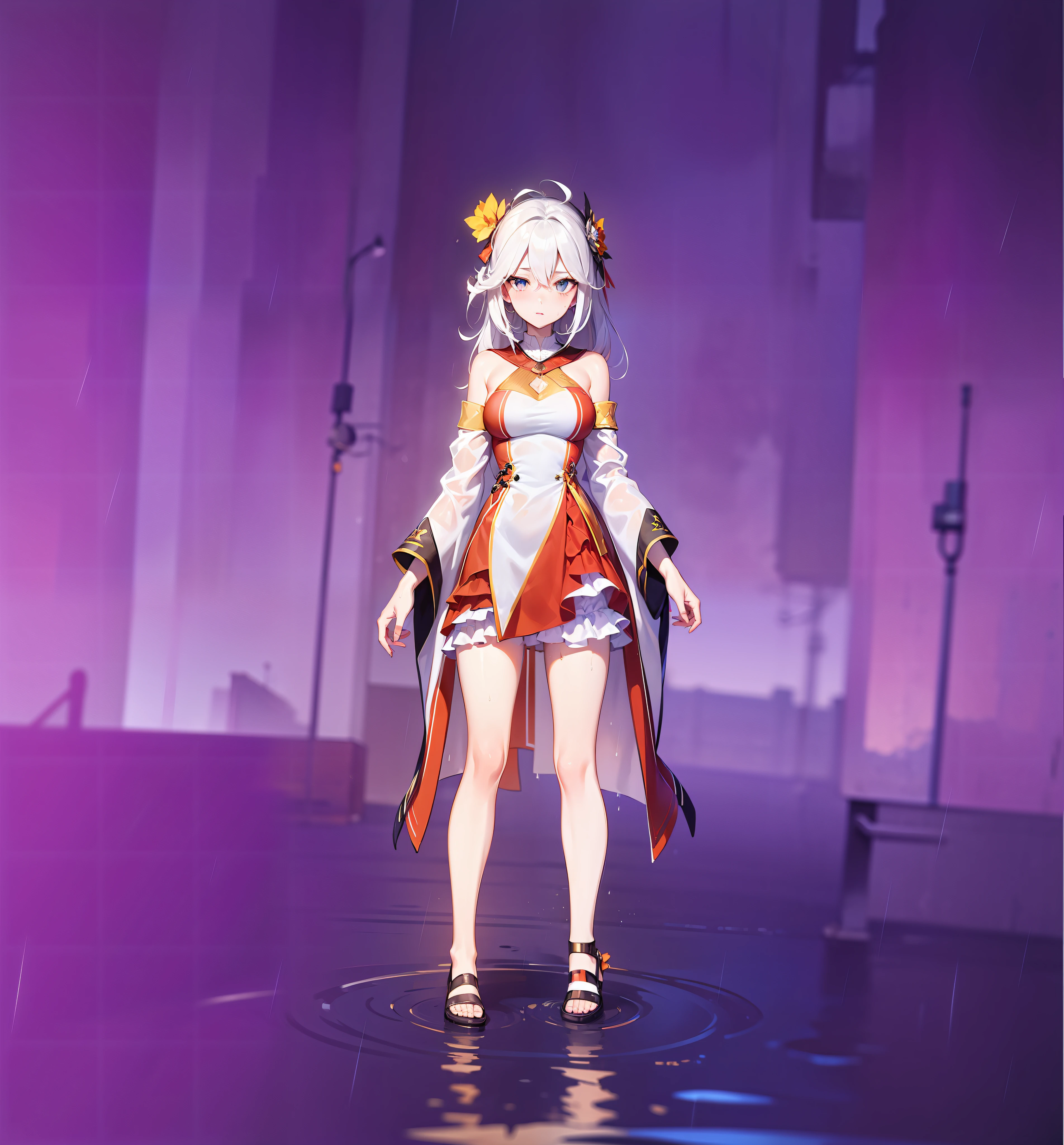 ((Best Quality, 8K, Masterpiece:1.3)), Focus: 1.2, Perfect Body Beauty: 1.4, Buttocks: 1.2, ((Layered Haircut, Breasts: 1.2)), (Wet Clothes: 1.1) , (Rain, Street:1.3), Bandeau Dress: 1.1, Highly Detailed Face and Skin Texture, Delicate Eyes, Double Eyelids, Whitened Skin, Long Hair