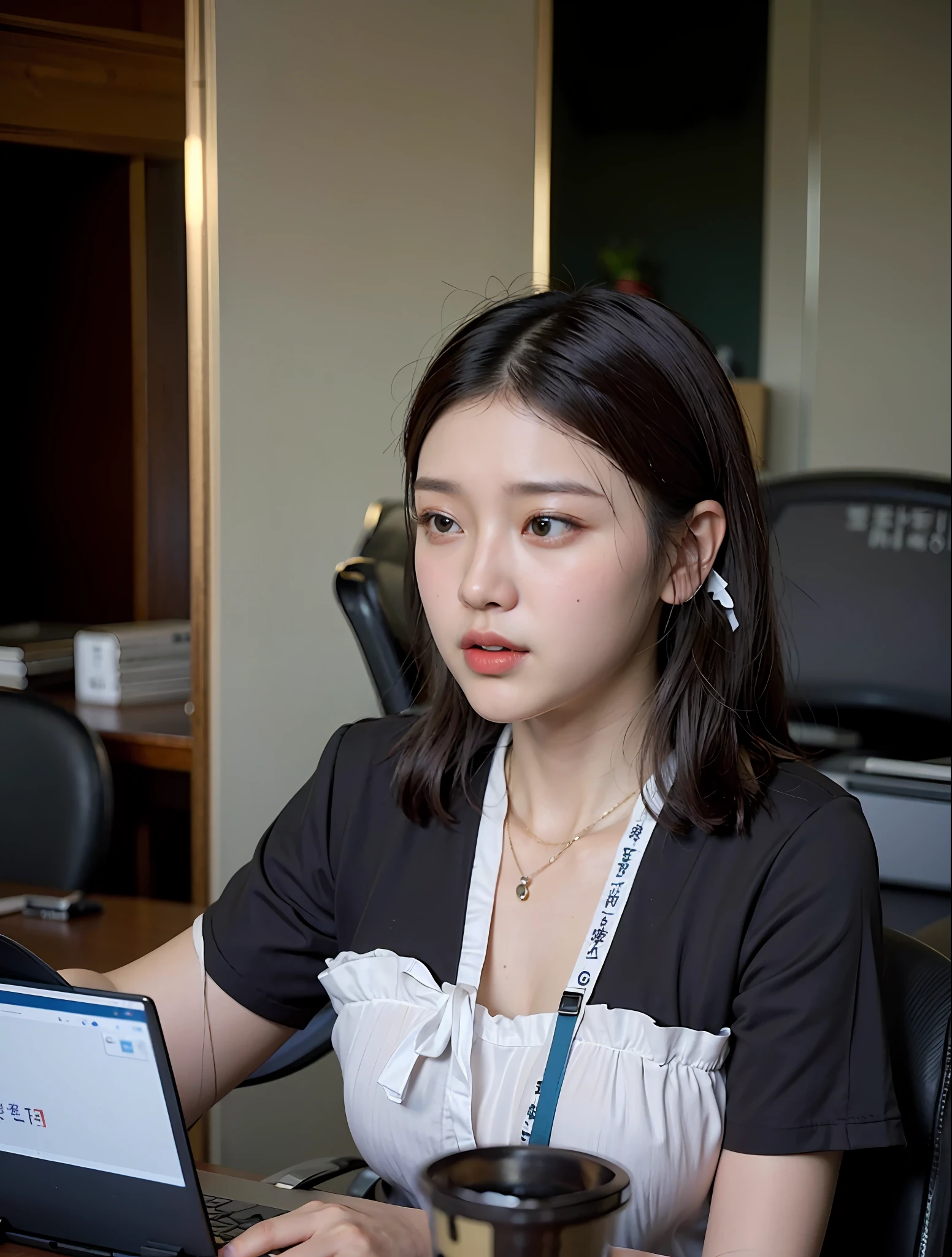 (office room, dang my linh, xintong chen, professional profile picture,Li Zixin:0.9, xiang duan, zeng fanzh, jinyiwei, hoang long ly, Yun Ling) A woman holds a laptop at her desk,Focus on your work。