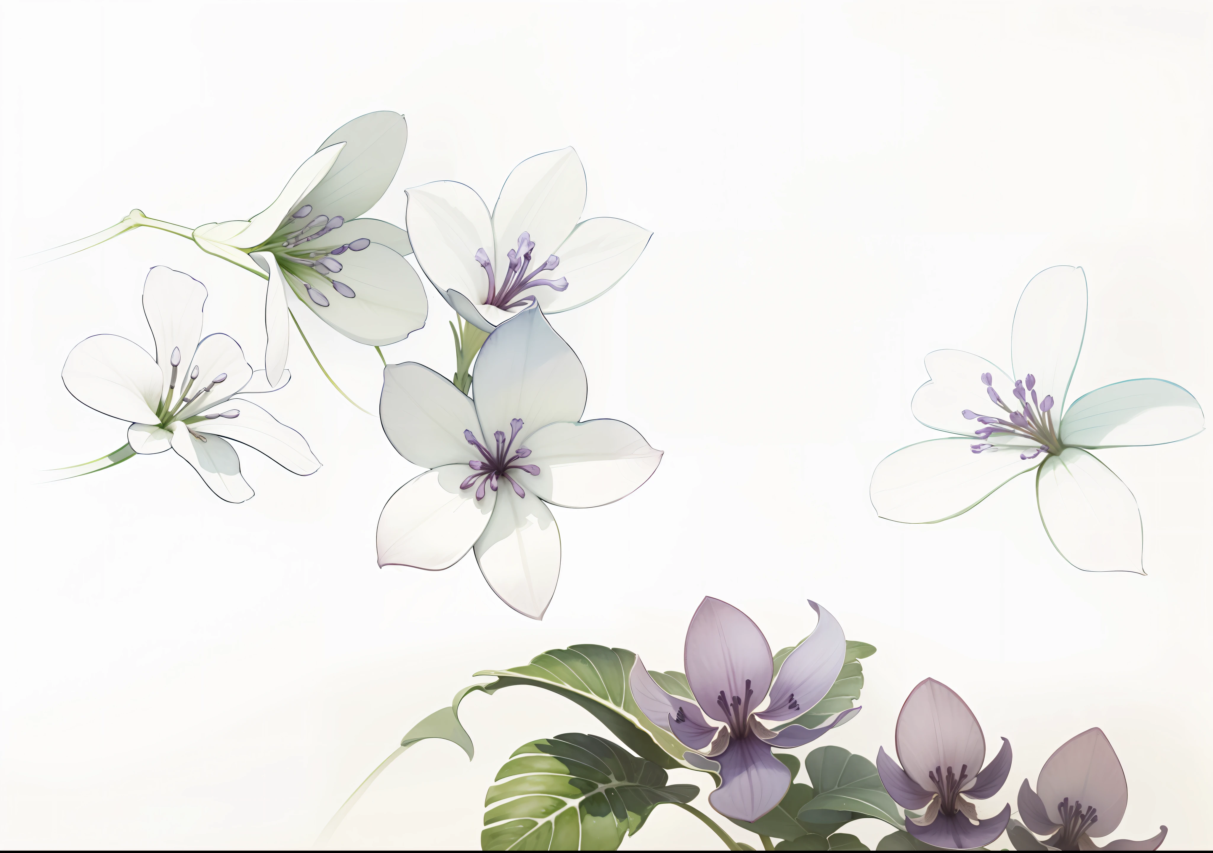 (the watercolor style, Line drawings are colored, Paulownia flower, white colors, Fresh background) --auto