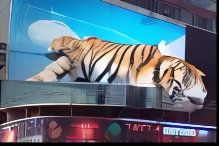 Image of a tiger on a city billboard, giant led screens, large commercial led screens, large led screens, led display, led screens, LED display, digital billboard in the middle, Digital billboards, in times square, giant video screens, giant red led screens, in times square, Electronic billboards, digital displays, time square, time square --auto
