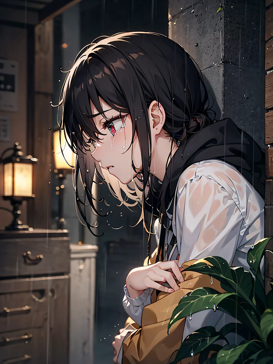 ，Masterpiece, Best quality，8K, 超高分辨率，The heroine walked into the desolate garden，The flowers in the bushes were disheveled by the wind，There is a sadness。she is sitting on the ground，Meticulously prune withered roses，Her tenderness and care for life are revealed in her movements。Although her own heart is heavy，But they are still willing to listen to the flowers。