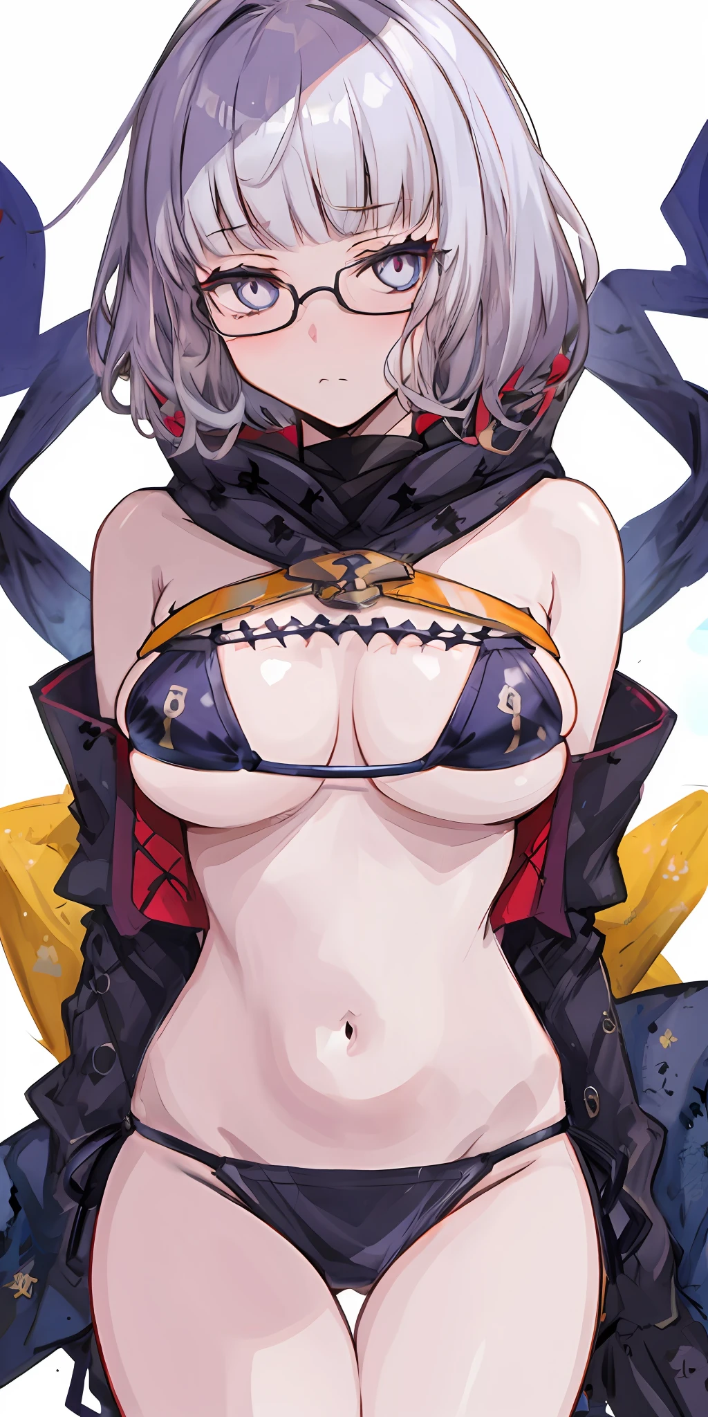 fgo Style, \(fates\), hugetits, masterpiece, top-quality, 1girl in, looking at the viewers、Shameful face、Embarrassed face、Long body、Colossal tits、too very very micro bikini,Detailed pupils、