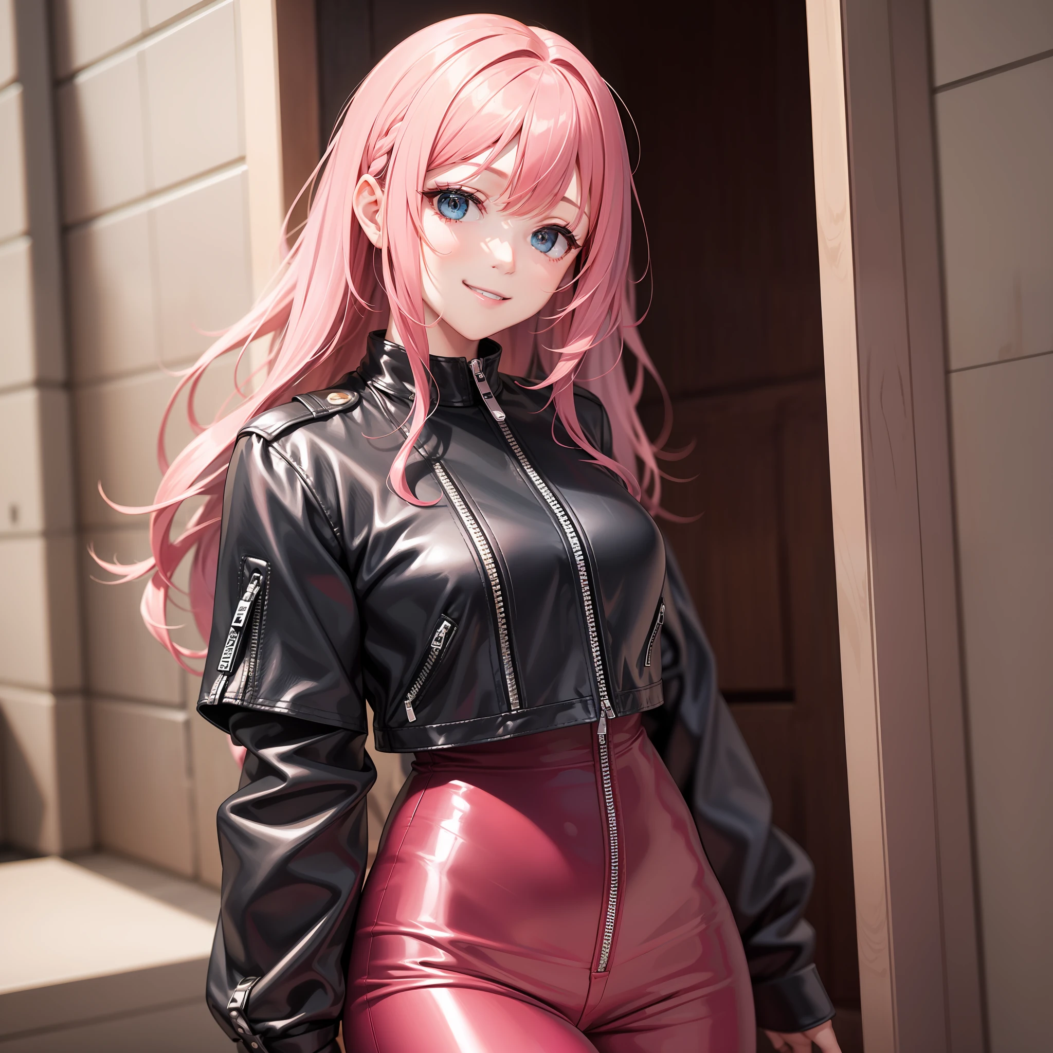 harems　A few girls　a smile　Bodysuits　leather jackets　leather pant　top-quality　Pink hair　a blond　​masterpiece　超A high resolution