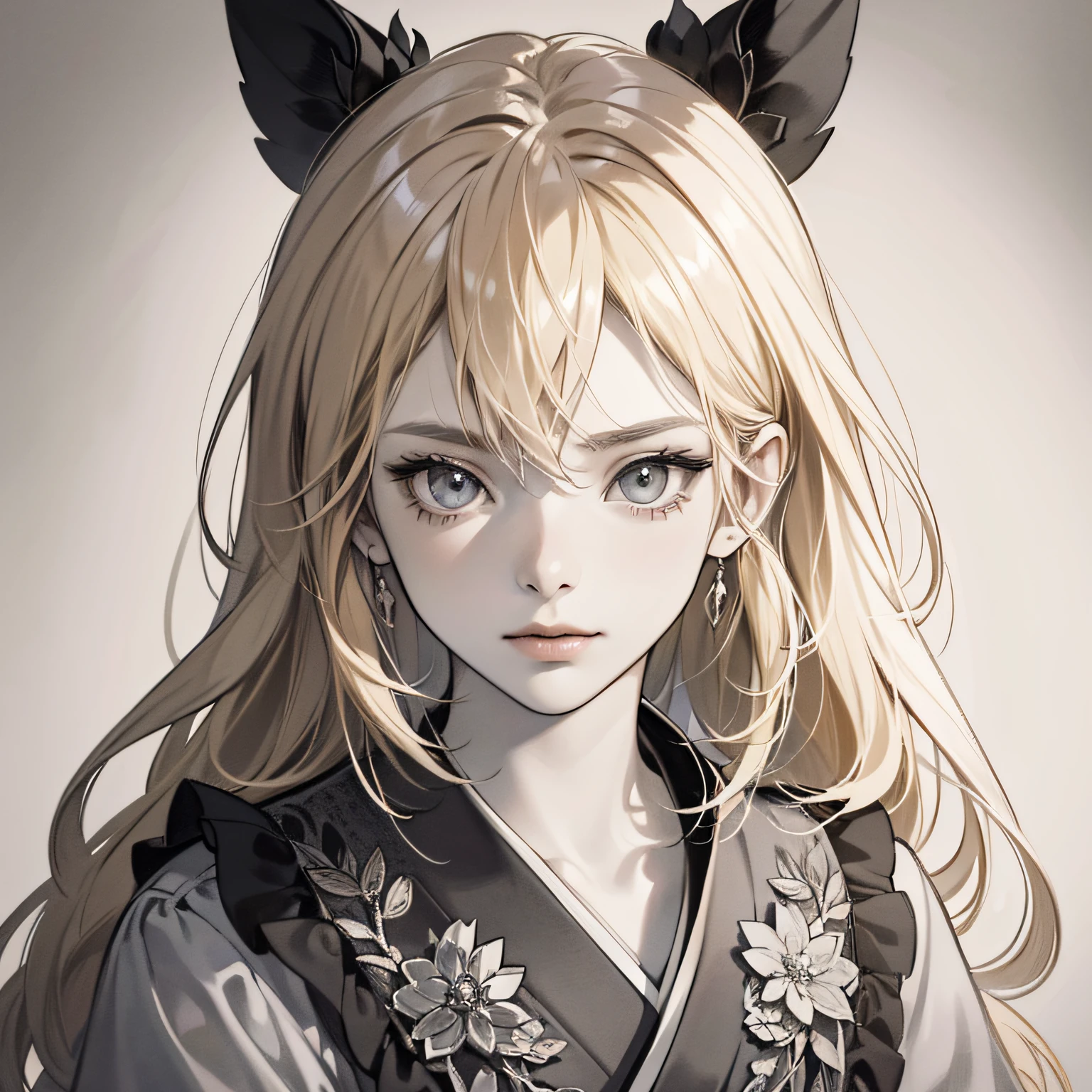 portraitures, 1girl, Surprisingly attractive, The upper part of the body, sface focus, ighly detailed, top-quality, masterpiece
Yoimiya \(GenshinImpact\), blondehair, (monochromes:1.2), grayscales, Graphite \(midiam\), drawing、Photo Real, 8K --auto