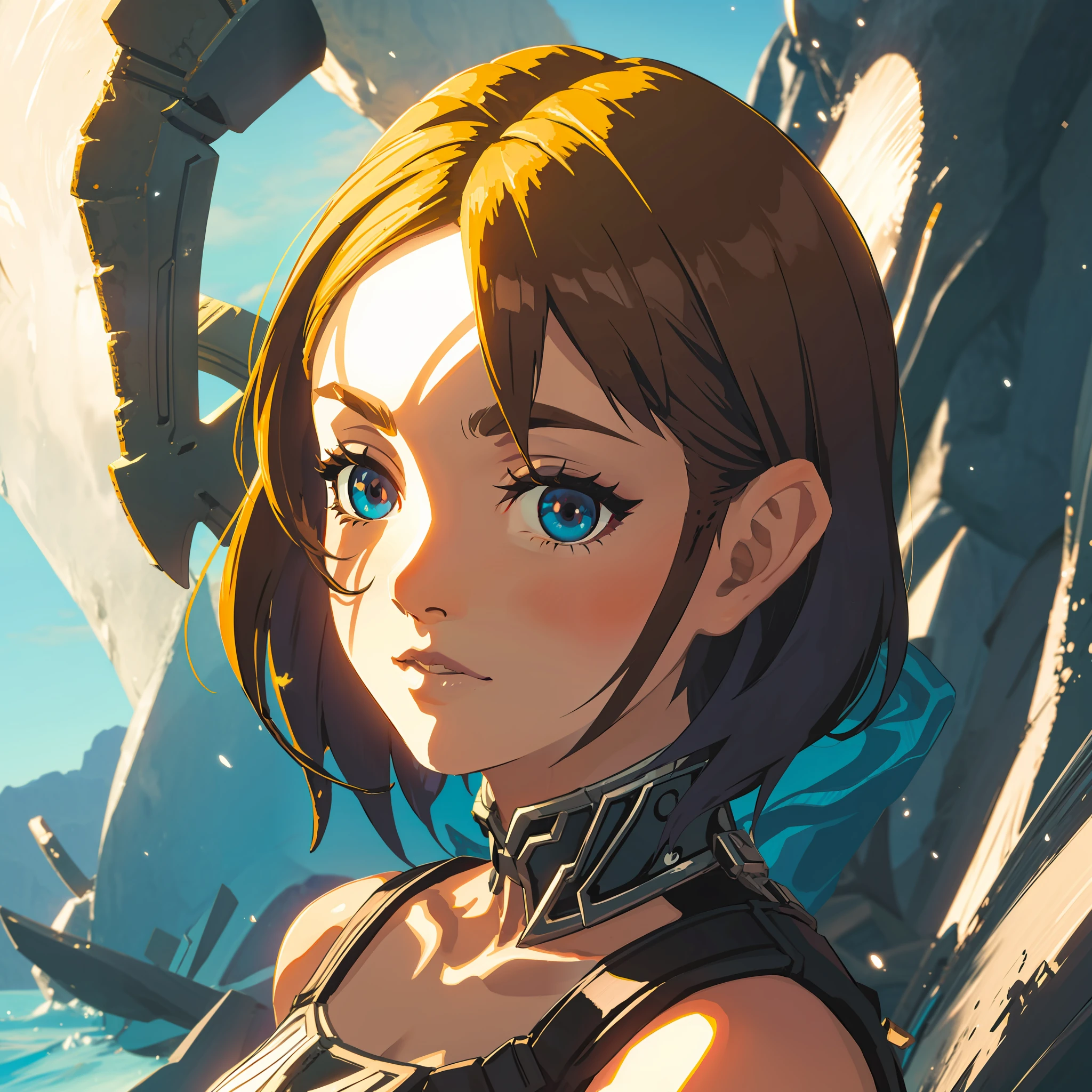 best quality, masterpiece, super high resolution, girl, hand drawn illustration style, shoulder, in the sun, understated, cold light, short hair, 8k, colorful,