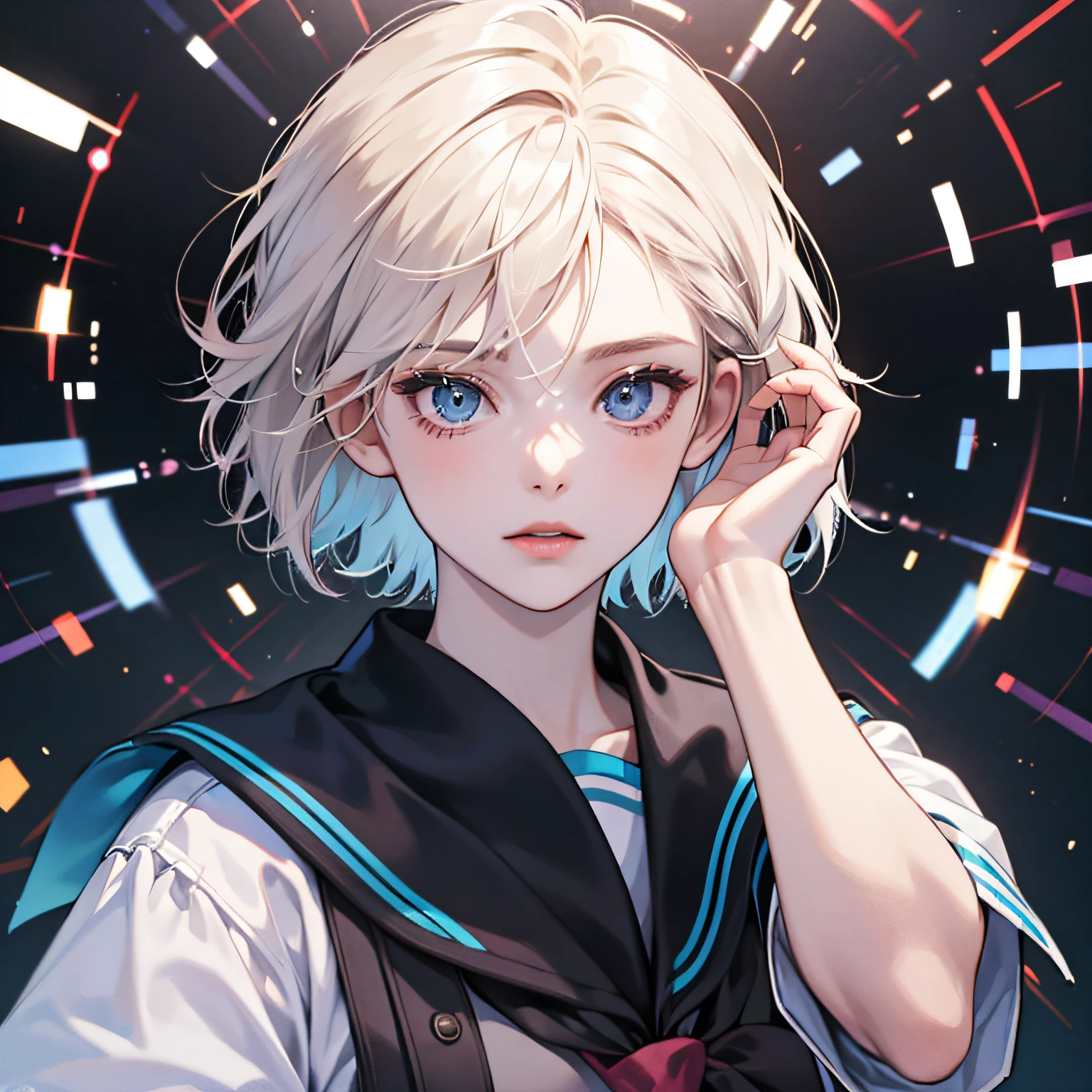 schoolgirls,white skinned,whaite hair,short detailed hair,hyper HD --auto