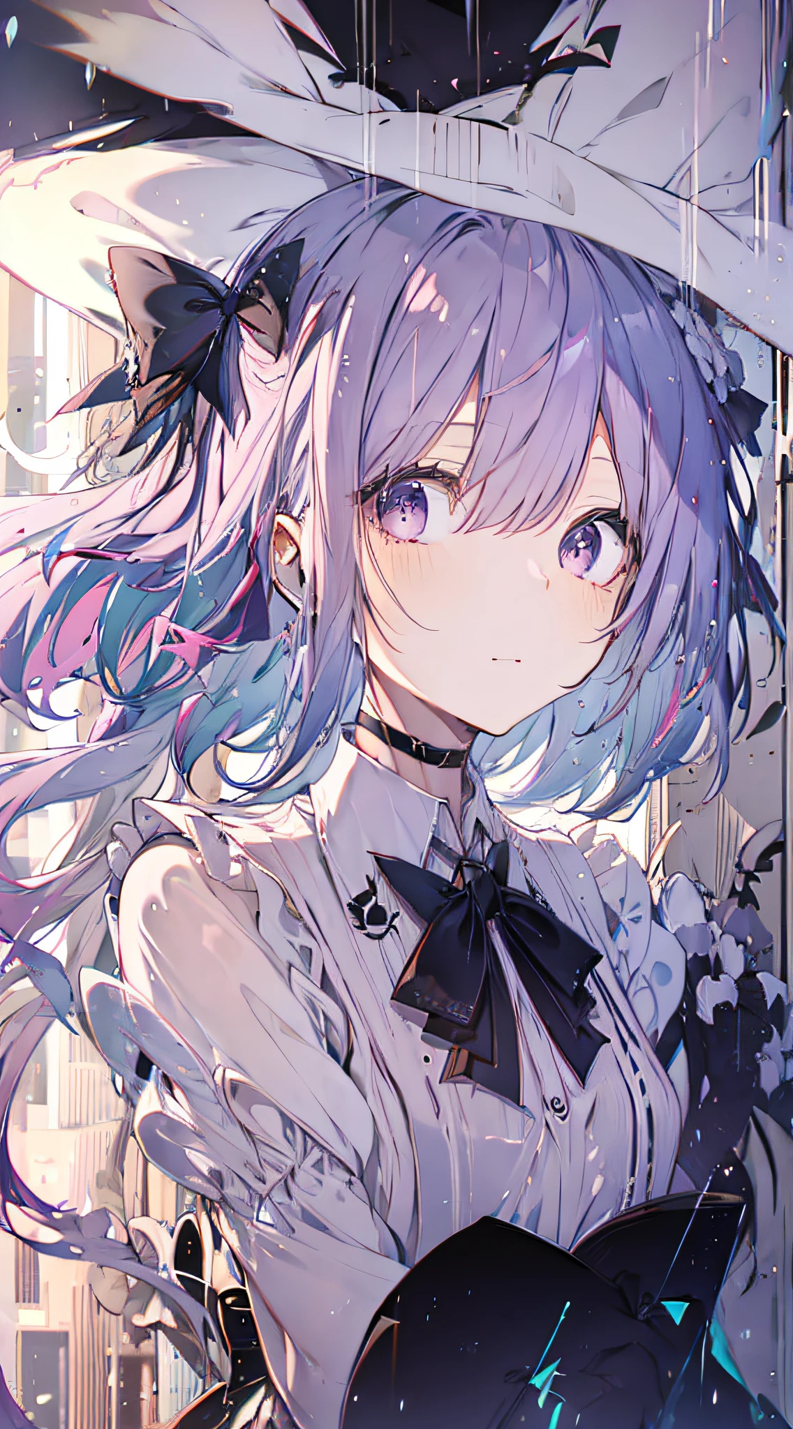 Light purple hair　White eyes　Walking in the Rain　Close to face