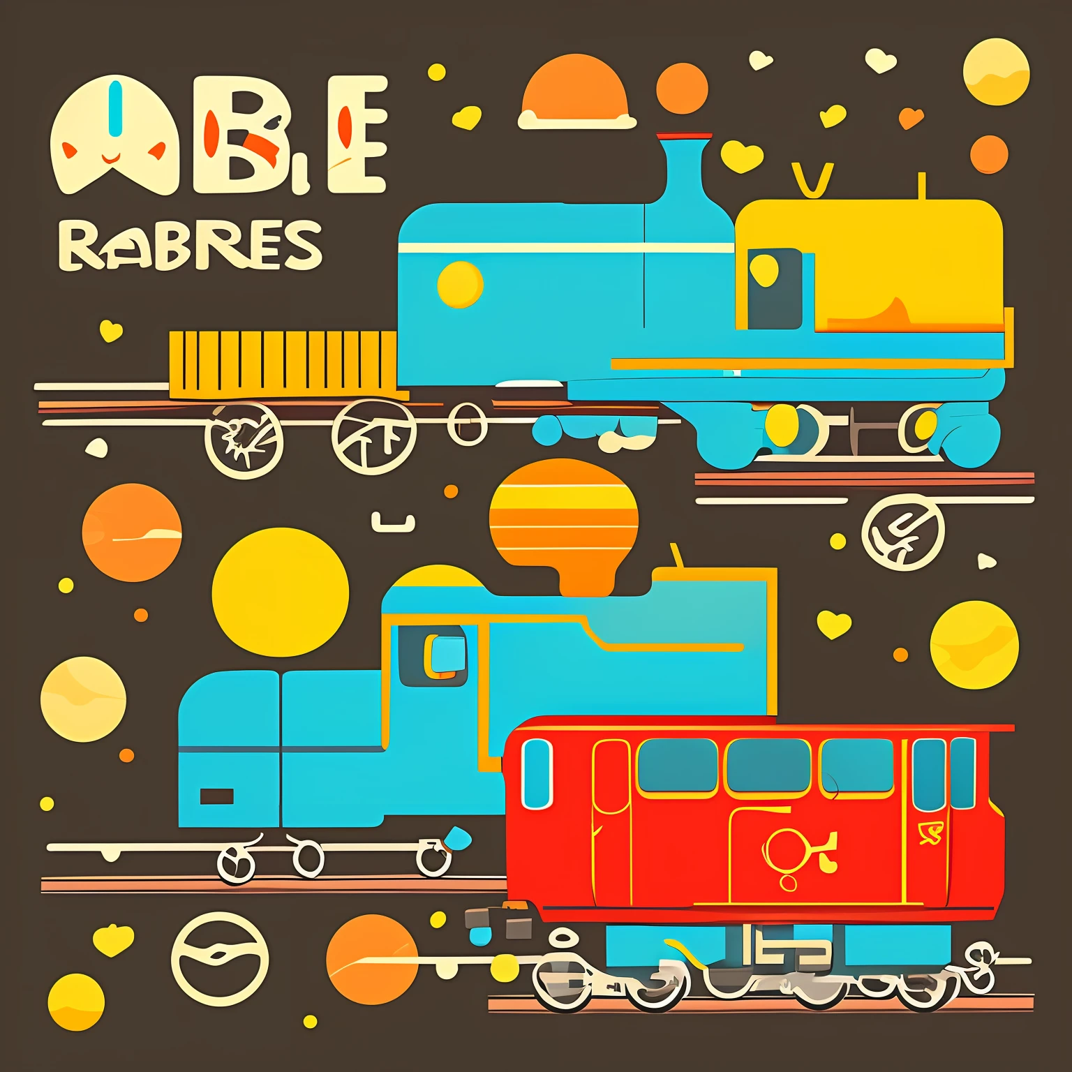 cartoon image design with a train and rabbits, vector art by Chizuko Yoshida, shutterstock, mingei, cute cartoon style, cuddly、CARTOON, Hand drawn cartoon art style, cartoonish vector style, cartoon artstyle, japanese cartoon style, simple cartoon style, animation cel for anime movie, cartoonish graphic style, cartoonish cute, cute cartoon character --auto