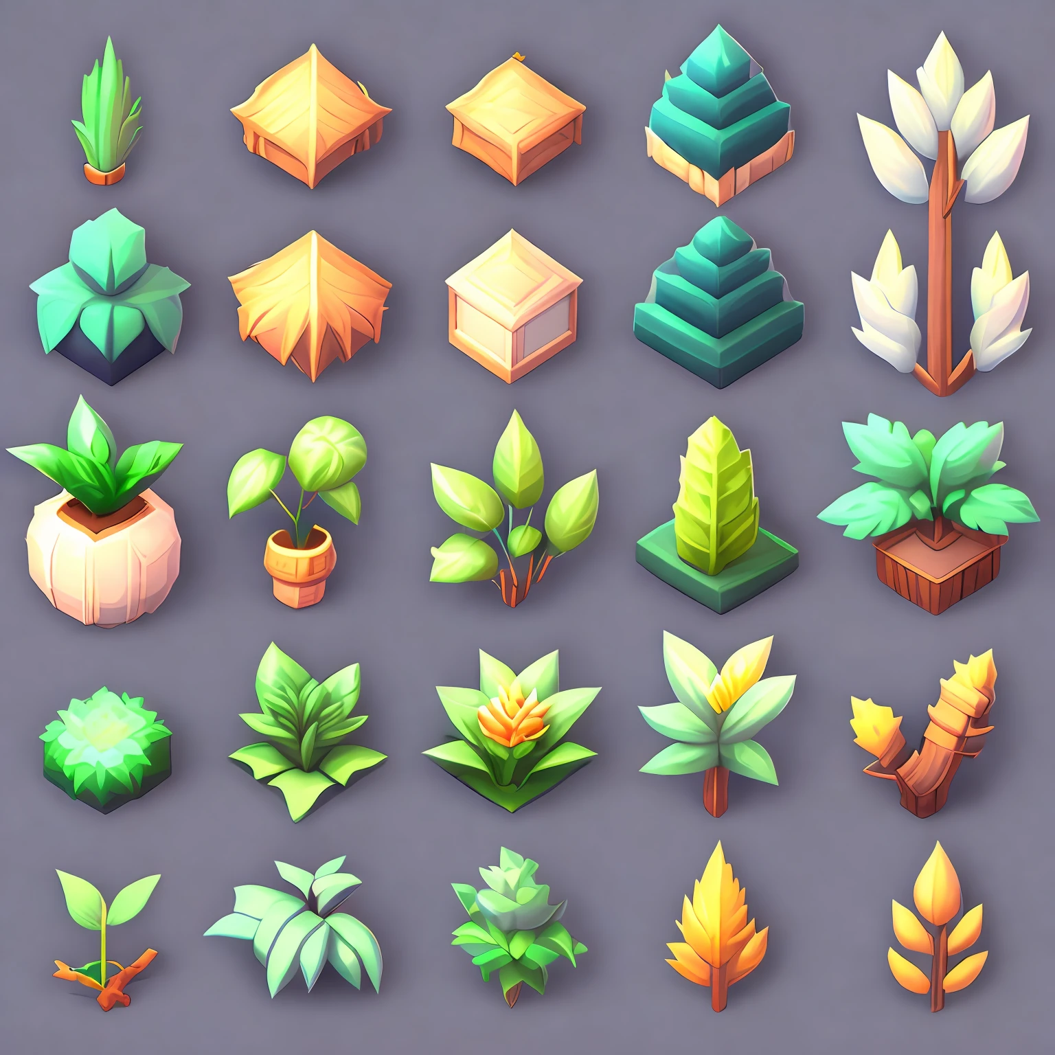 a plant，2D game assets，game icon stylized，stardew valley，Axonometric positive view，clear silhouette，（white backgrounid）