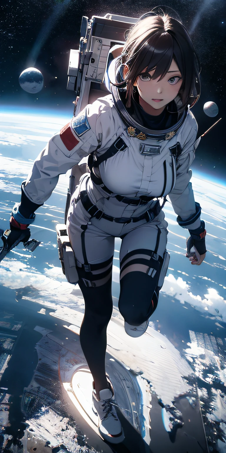 absurd res, high res, (masterpiece:1.4), ultra-detailed, 1girl, from above, space, floating