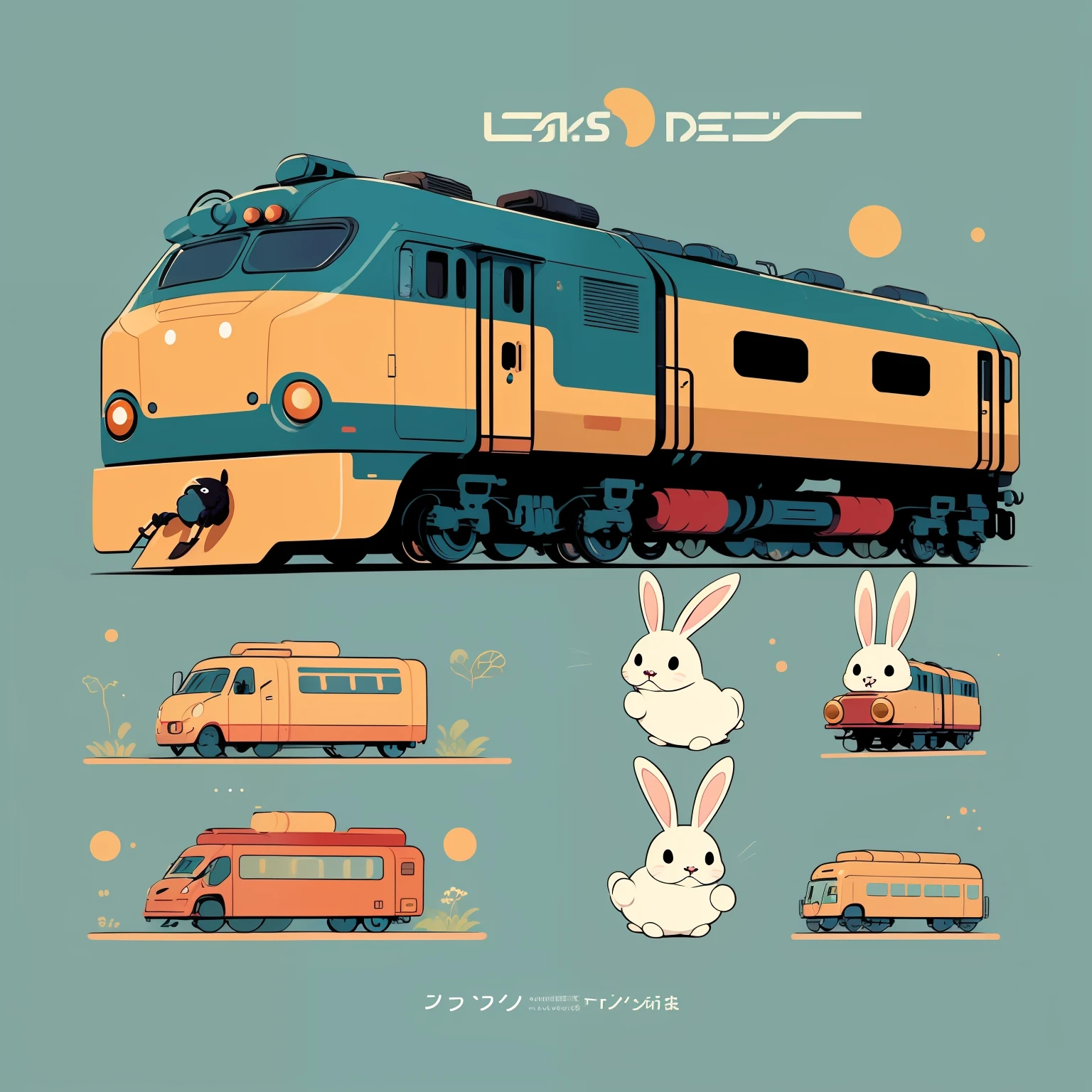Pass image design with train and rabbit, cute cartoon style, adorableness、CARTOON, Hand drawn cartoon art style, cartoonish vector style, cartoon artstyle, japanese cartoon style, simple cartoon style, animation cel for anime movie, cartoonish graphic style, cartoonish cute, cute cartoon character, cartoon concept art, cartoon style illustration, cute art style, japanese animation style