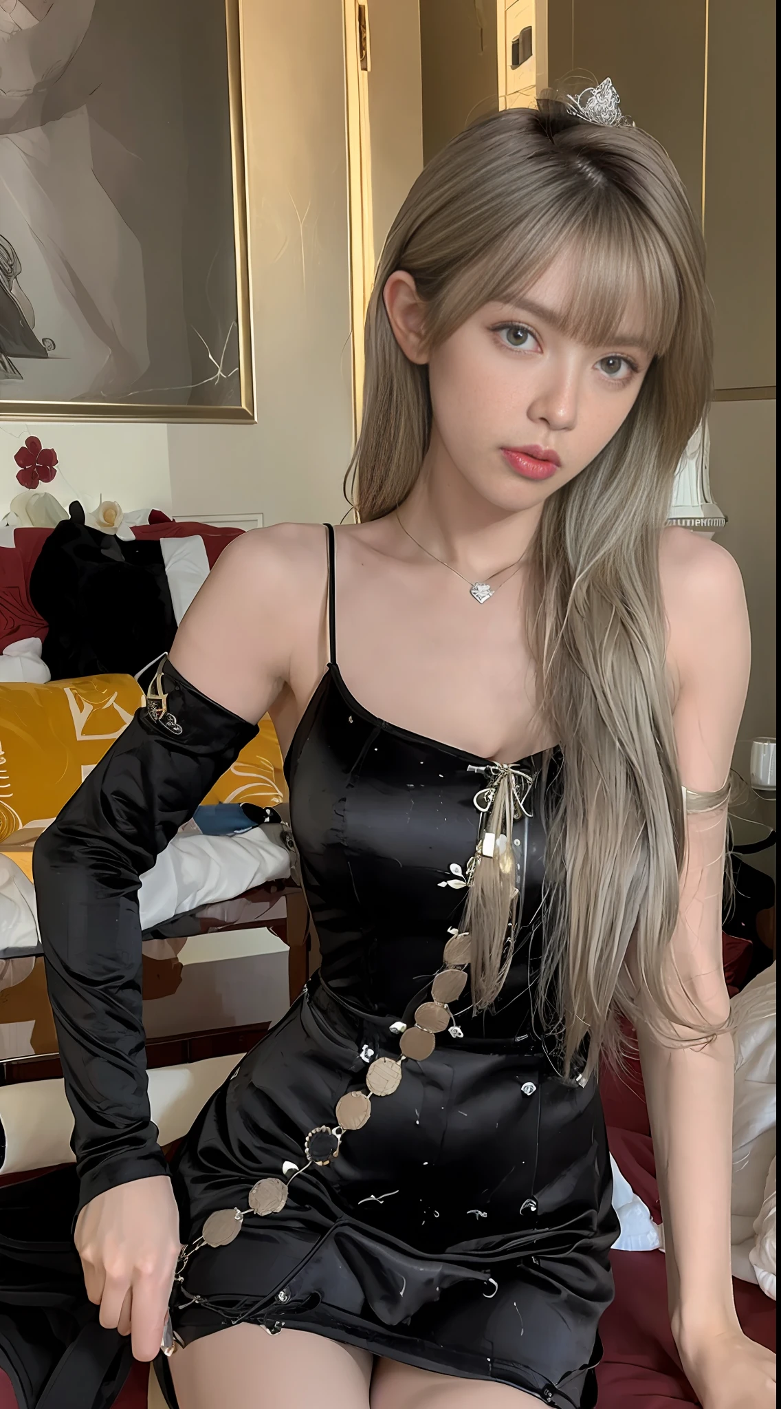 Royal Sister，long leges，blacksilk，Tall，nedium breasts，penetrate，blanche，long whitr hair，（high qulity，8K，Detail portrayal）