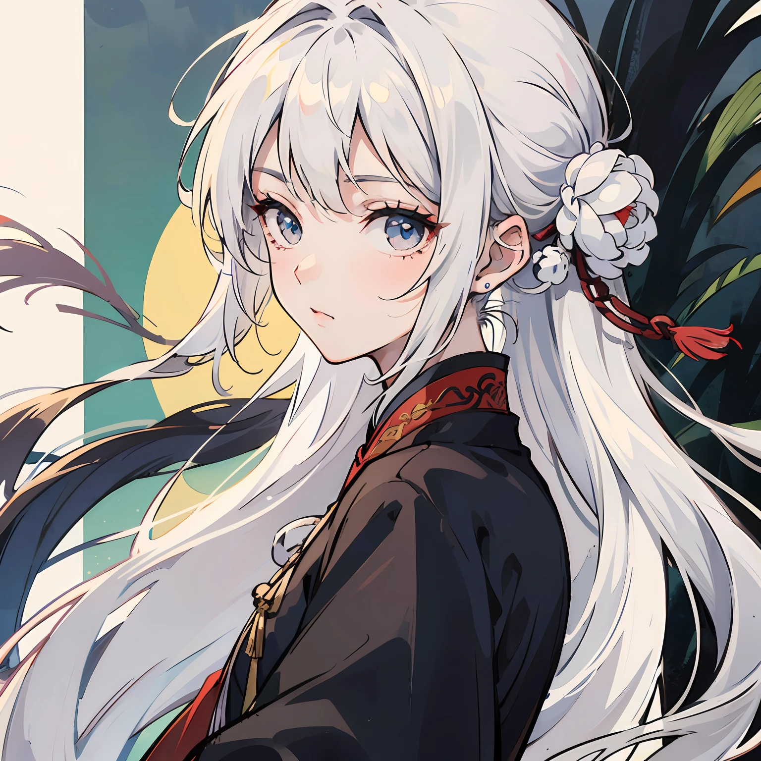 White-haired girl，Hanfu clothing，Looking directly at --auto