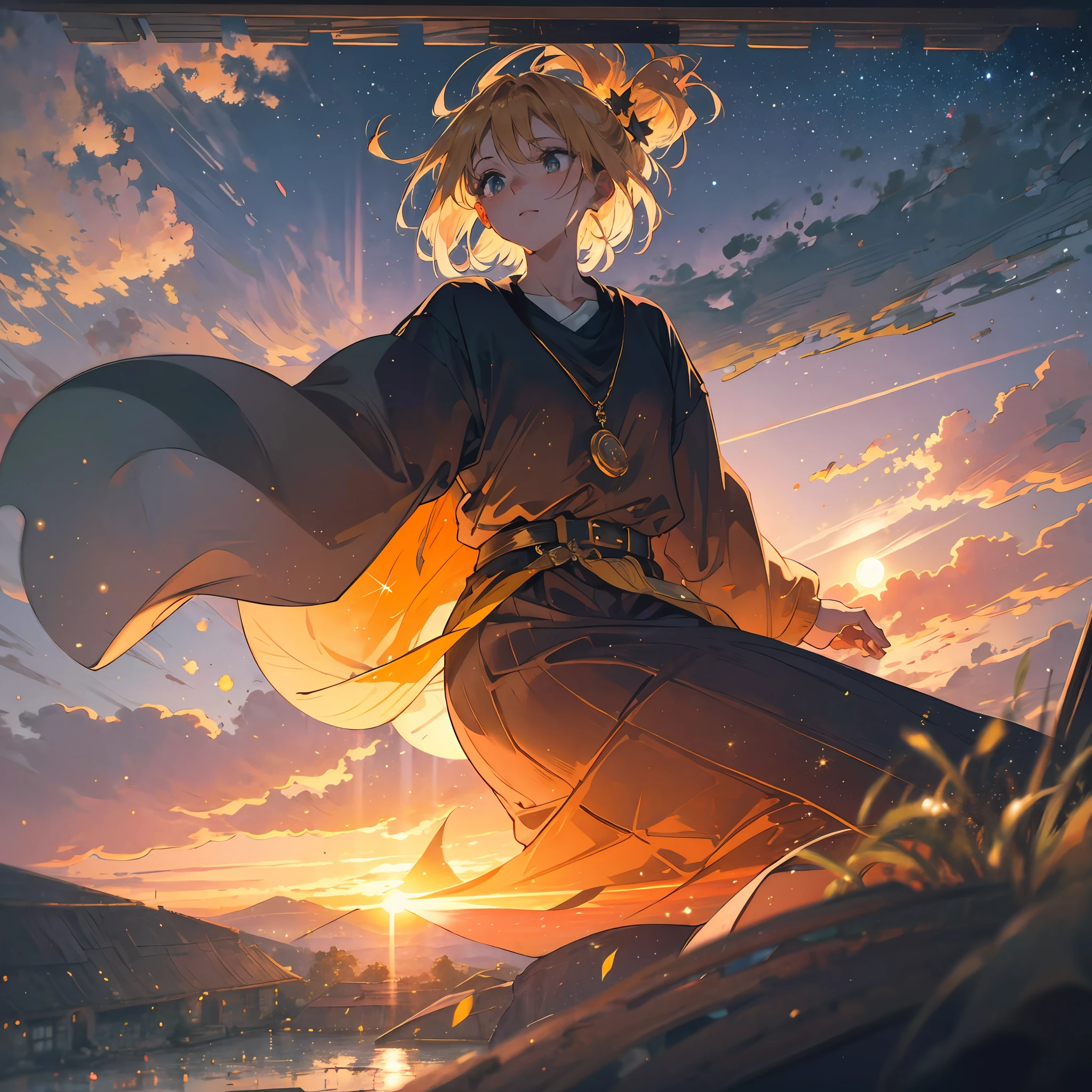 anime big breast,one male,Blonde boy,tall house,Lie prone on the railing with your hands,Stare at the sunset in the distance,prime time,gentle illumination,The protagonist faces the setting sun,Look at the sun,The audience only looks at the side face,The golden sun shines on the face,Starry eyes,Starry Eye,sparkle in eyes,Attention to detail,Delicate face,White skin,Larger eyes,floated hair,Romance,The sun is shining,the sunset,The upper part of the body,realisticlying,high qulity,High frame rate,hentail realism,photorealisti,Digital SLR,Hyper Real,meticuloso,tmasterpiece,Master level,8K,Delicate face,Cinematic level,hyper realisitc,Extreme picture quality,Real sunshine,Dingdall effect,Overall gold graininess, --auto