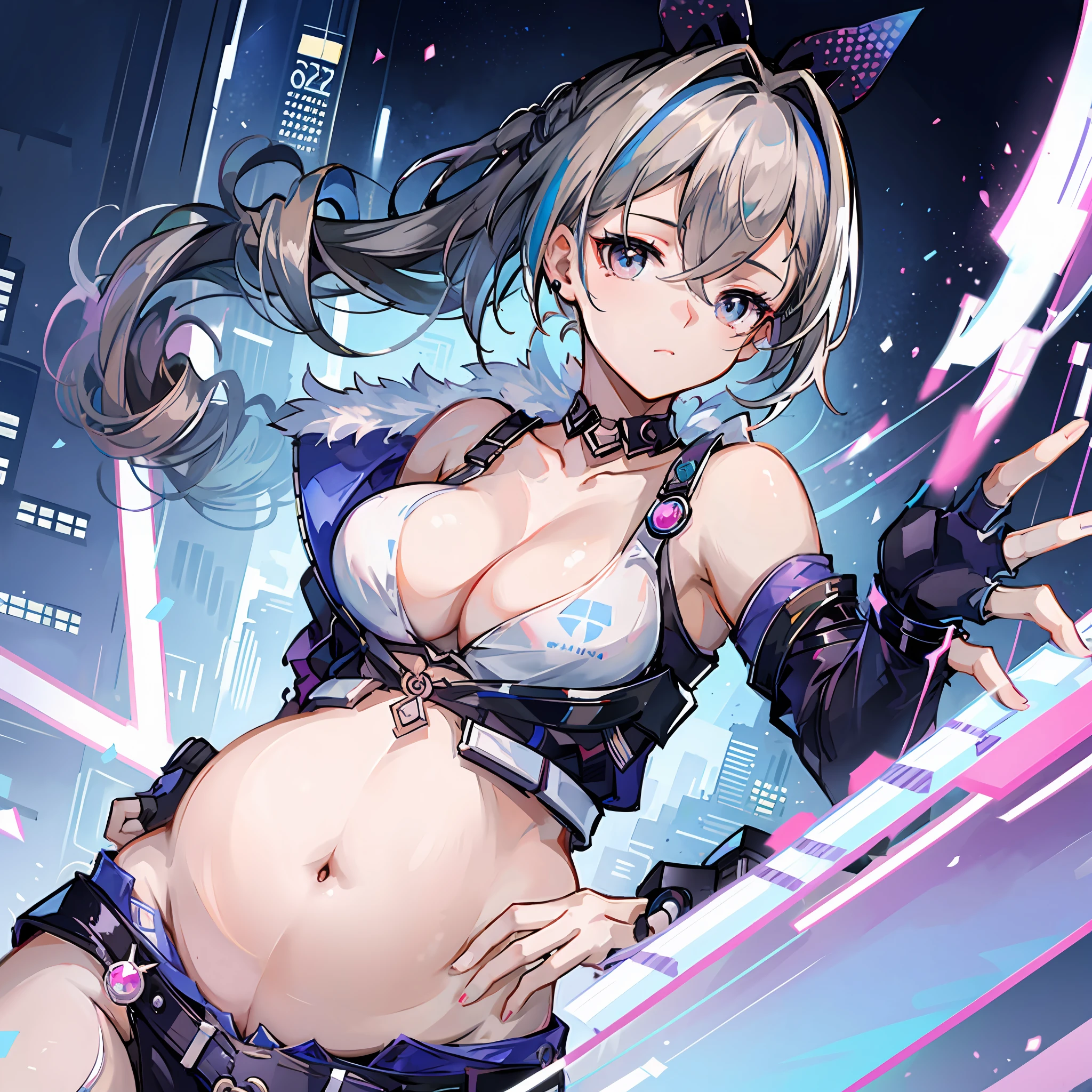 tmasterpiece, Best quality, (Detailed eyes and skin), ((Realistic)), Mirror flow, 1girll, The blonde_Hair, Yellow_clothes, black_clothes, Blue_Eyes, Blue_sky, bblurry, bblurry_Background, bblurry_foreground, (modern_City:1.5), mediating_Breasts, Exercise_bblurry,photore_\(curly\),long whitr hair,Skysky,独奏,Upper body body,Pregnant belly,Beth,Showing the belly,youthfulenergy,18-year-old girl,adolable,Two-dimensional painting style,Pregnant women with,Best quality, 8K, High quality,, hair adornments, cone hair bun, Long hair, double bun hair, bangs, bow, maid headdress, upper legs, Stockings, white thighhighs, cleavage cutout, Face focus, Close up, (Heart-shaped pupils:0.9), (Blush:0.65), (1girll, Solo:1.4), Cityscape, Blue sky, Bright sky, Sunny, holding flower, Large breasts, Detailed background, Detailed clouds,Pregnant belly,Two-dimensional painting style,(Masterpiece), Best quality, Fine details, Highest picture quality, Masterpiece,exquisite CG,1girll,Closed mouth,Brown eyes,Long hair,bangs,Bare shoulders, cleavage,(Big breasts:1.4),Bare arms,Pink bikini,navel,Lace,a garter belt,Thighs,Loli,White pantyhose,water,hyper pregnant,Girl,SushangV4,Yae,SideBraid,