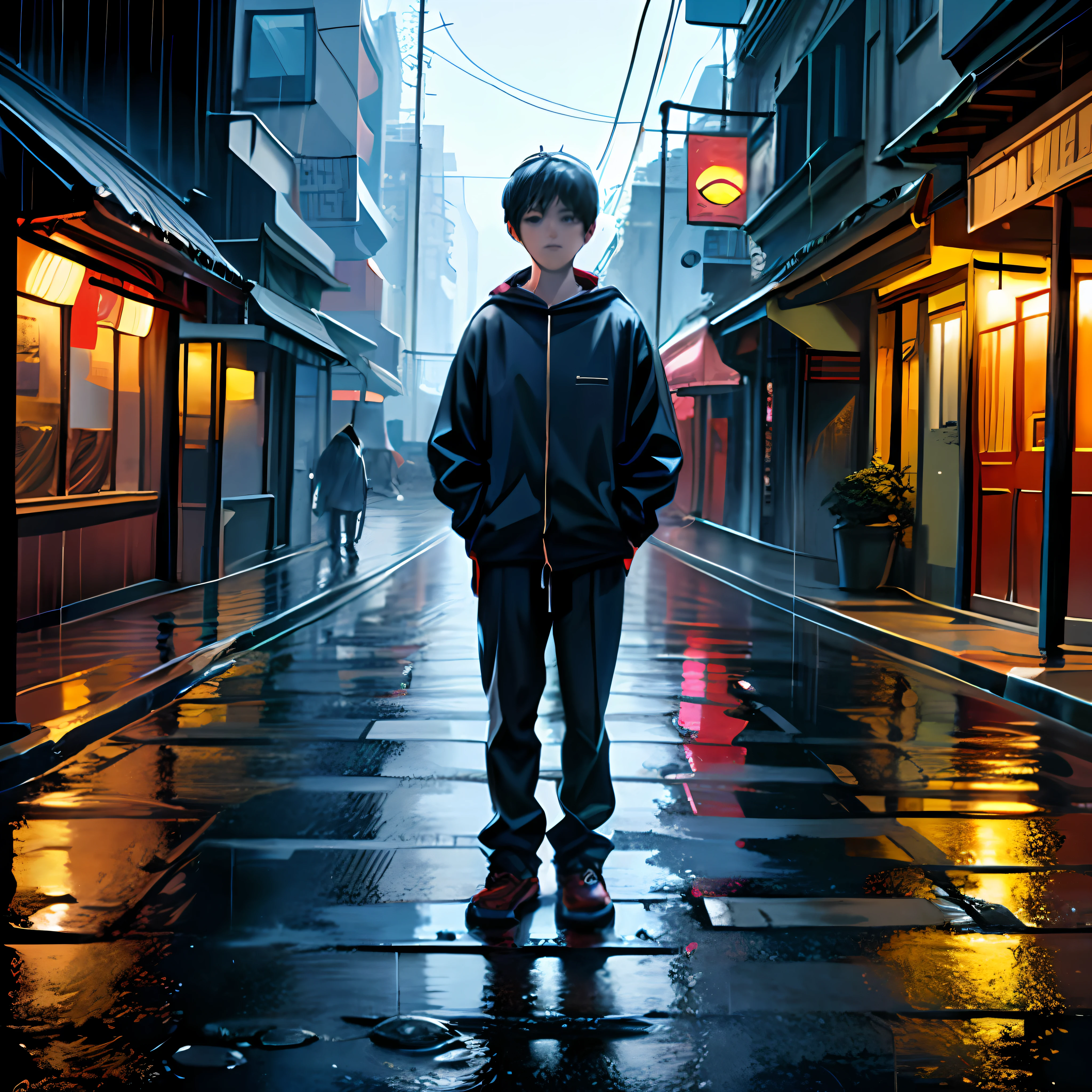 A lone pedestrian walks through an empty street,He was carrying a black umbrella,Walk slowly along the street。His clothes were drenched,The plackets are tightly tied together,The steps are firm and steady。
Raindrops hit the surface of his umbrella,Make a faint sound,A quiet and dark space is formed under the umbrella。His eyes were focused and determined,As if chasing something。
The street lamps on the street corners cast a faint glow,It adds a touch of loneliness and mystery to this rainy night。On nights like this,People's moods also seem to be washed by rain,Become quiet and contemplative。
This rainy night scene is full of poignancy and poetry,Suitable for painting。You can put this --auto