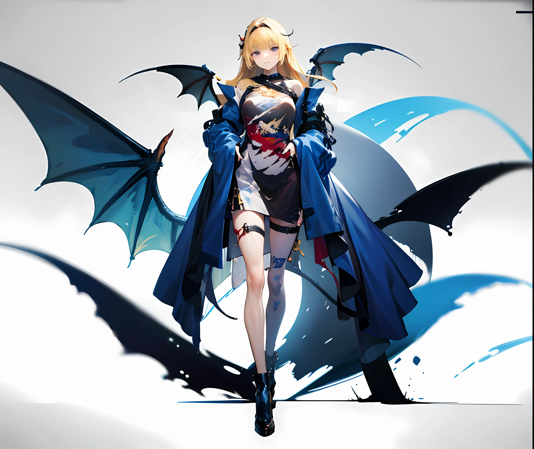"Dragon theme，Standing painting of the whole body in three views，Handsome girl design。"