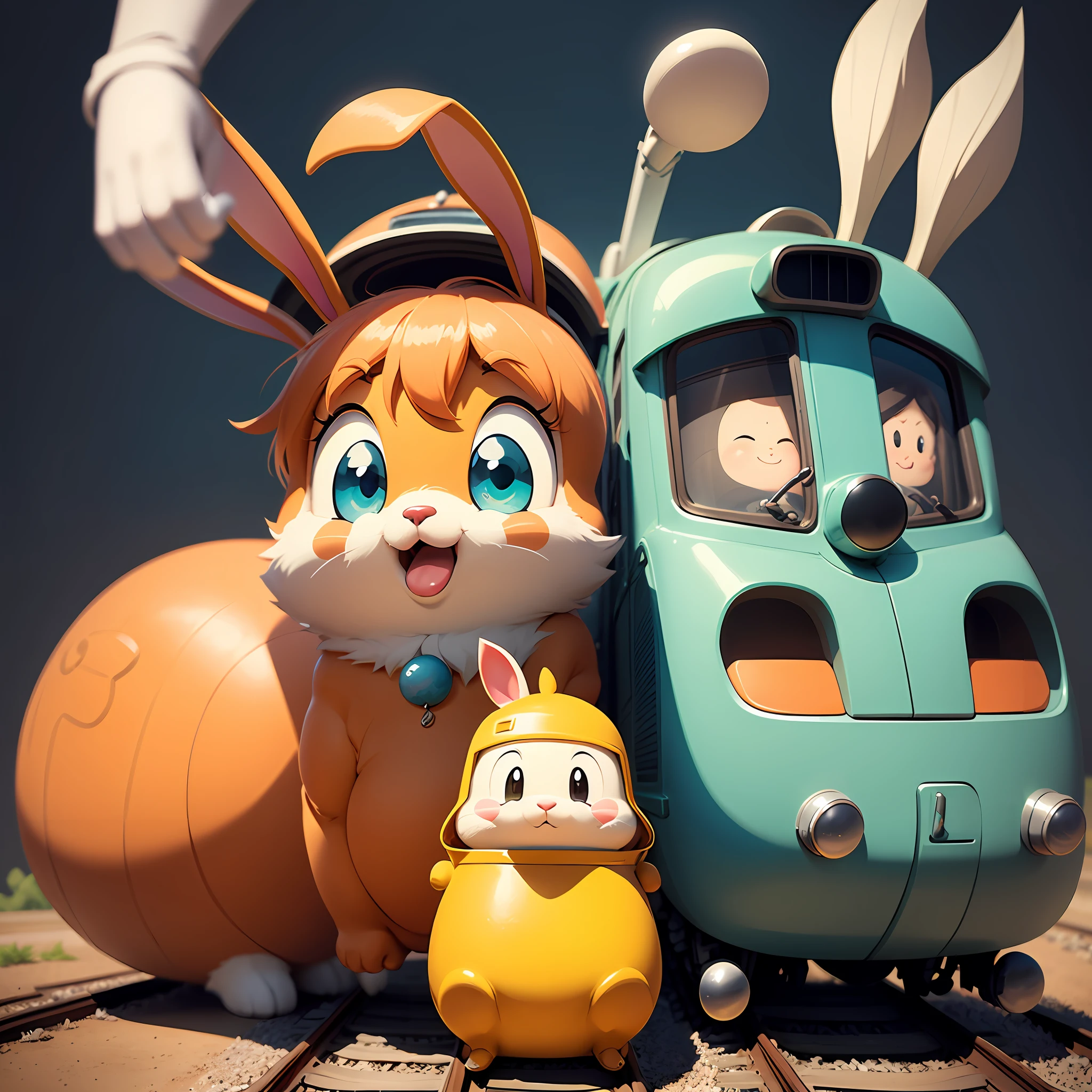 cartoon image design with a train and rabbits, vector art by Chizuko Yoshida, shutterstock, mingei, cute cartoon style, cute cartoon, hand painted cartoon art style, cartoonish vector style, cartoon art style, japanese cartoon style, simple cartoon style, animation cel for anime movie, cartoonish graphic style, cartoonish cute, cute cartoon character --auto