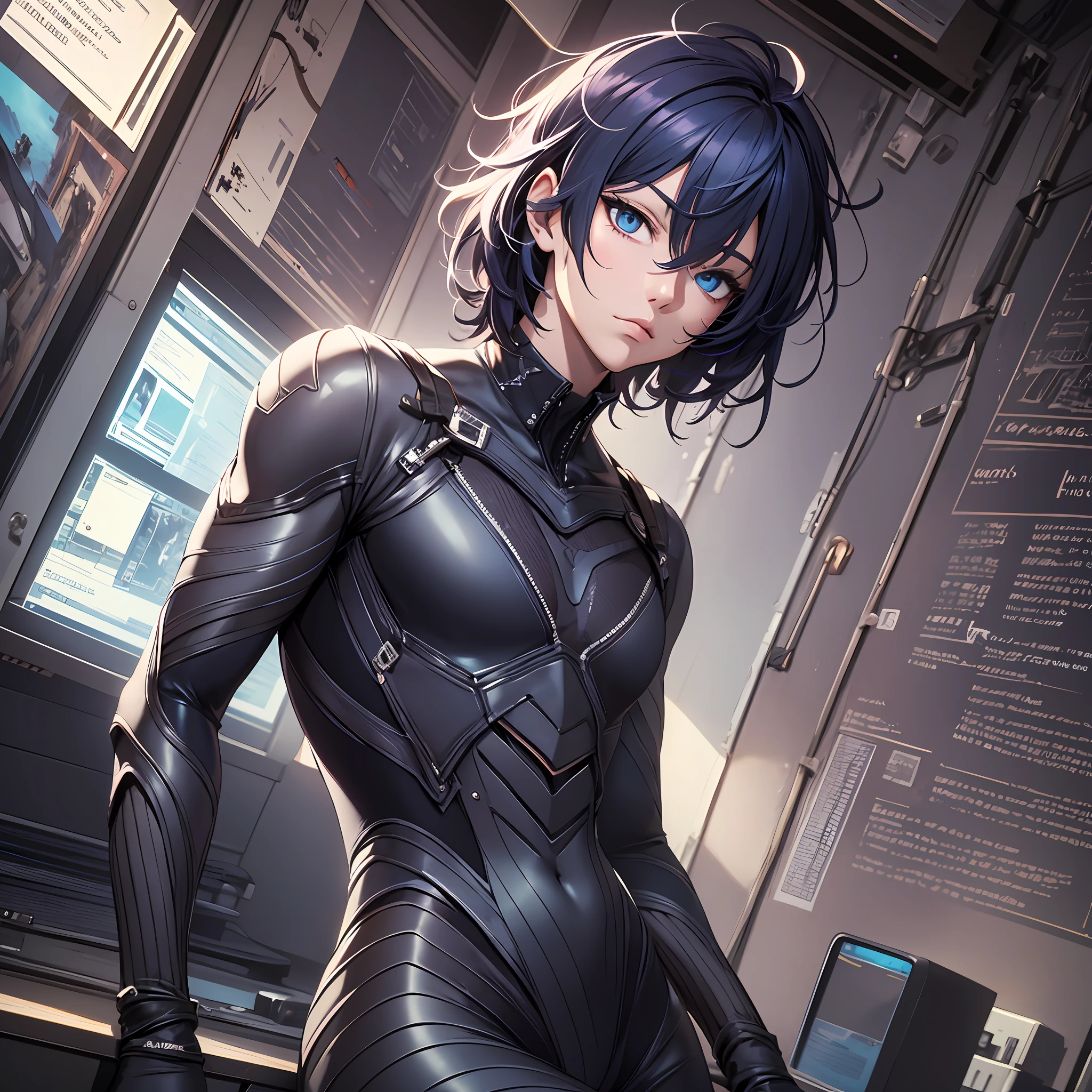 (Masterpiece, best quality:1.2),(((male))),slanted posture,tired, exhale,Anime boy,young,tall, handsome,short messy hair,black-ish blue hair, heterochromia,blue and purple eye's, wearing casual clothes, detailed background Amazing, finely detail, masterpiece,best quality,official art, extremely detailed CG unity 8k wallpaper,octane render, H. R. Giger style, 8k, best quality, masterpiece, illustration, an extremely delicate and beautiful, extremely detailed ,CG ,unity ,wallpaper,highest quality digital art, Stunning art, wallpaper 4k,8k,64k, HD, unparalleled masterpiece, dynamic lighting, cinematic, epic
