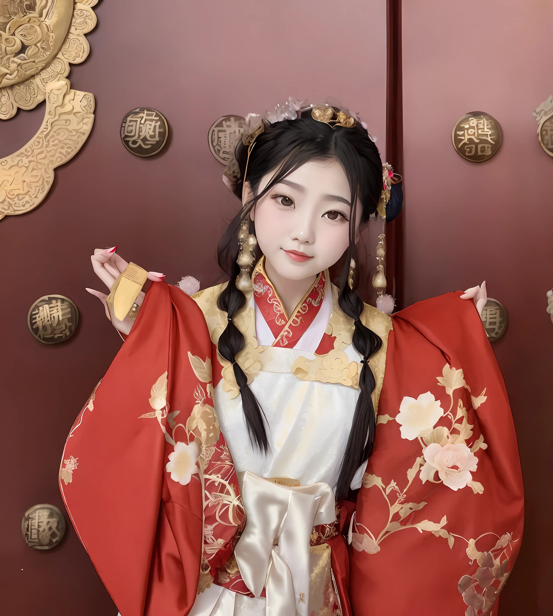 araffe asian woman in traditional dress posing for a picture, Palace ， A girl in Hanfu, Hanfu, White Hanfu, Wearing ancient Chinese clothes, with acient chinese clothes, Chinese costume, Traditional Chinese clothing, Chinese style, Traditional beauty, Chinese traditional, Anime girl cosplay, wearing gilded red robes, China Princess, wearing ornate silk clothes