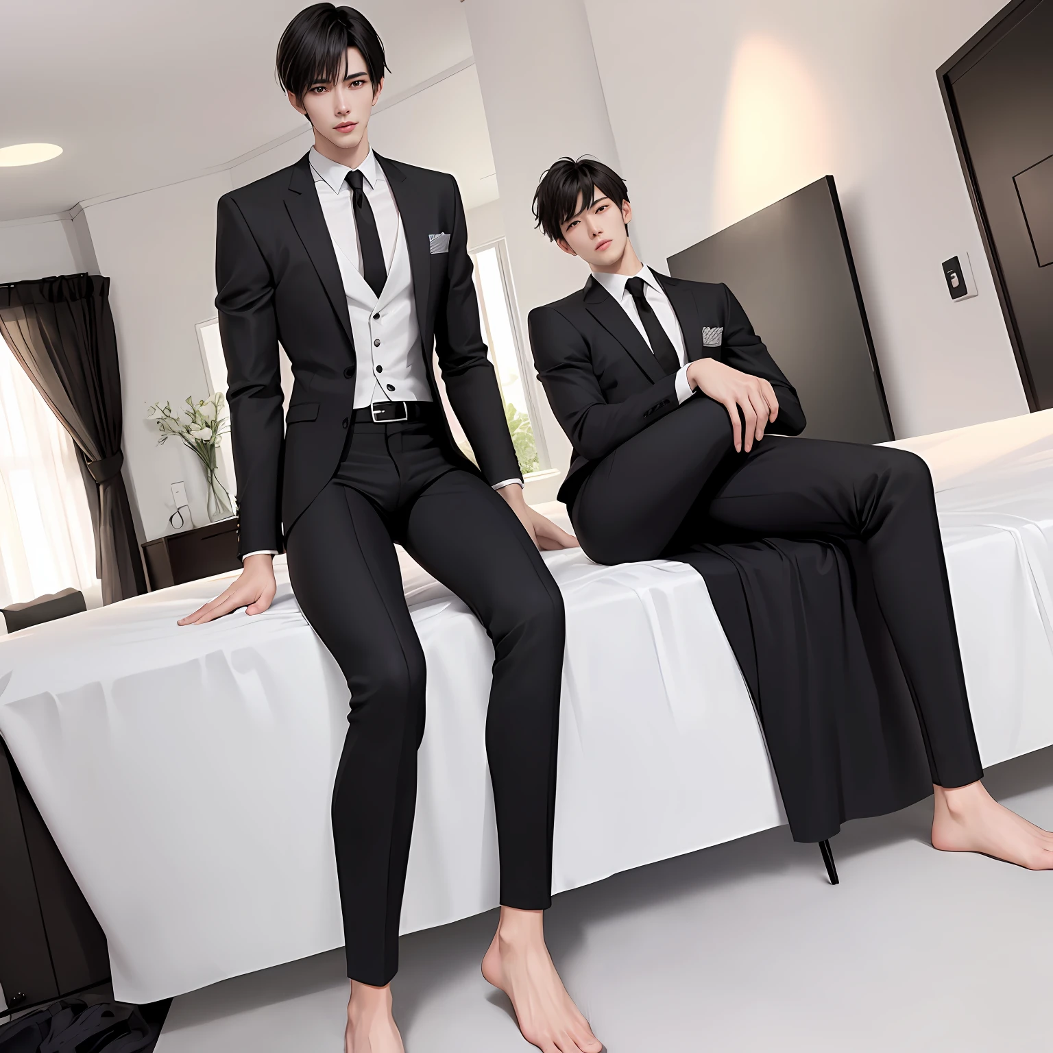 Sexy Chinese suit man black socks handsome guy delicate --auto