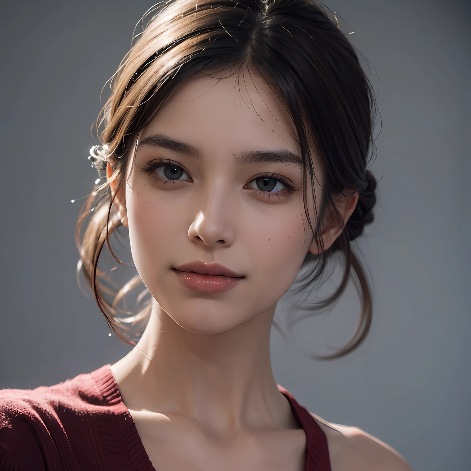 ((Pure beauty:0.8+ultra-realistic realism:1.2),ssmile,[white colors:1.2+the detail:1.1+textureskin:1.2+Bright eyes:1.1]), (Chiaroscuro:1.1+shadowing:1.1+High texture:1.1), (((High picture quality:1.2)+(A high resolution:1.1)+(hyper HD:1.3)),1girll)，Melon seed face，tall nose bridge，Side Body