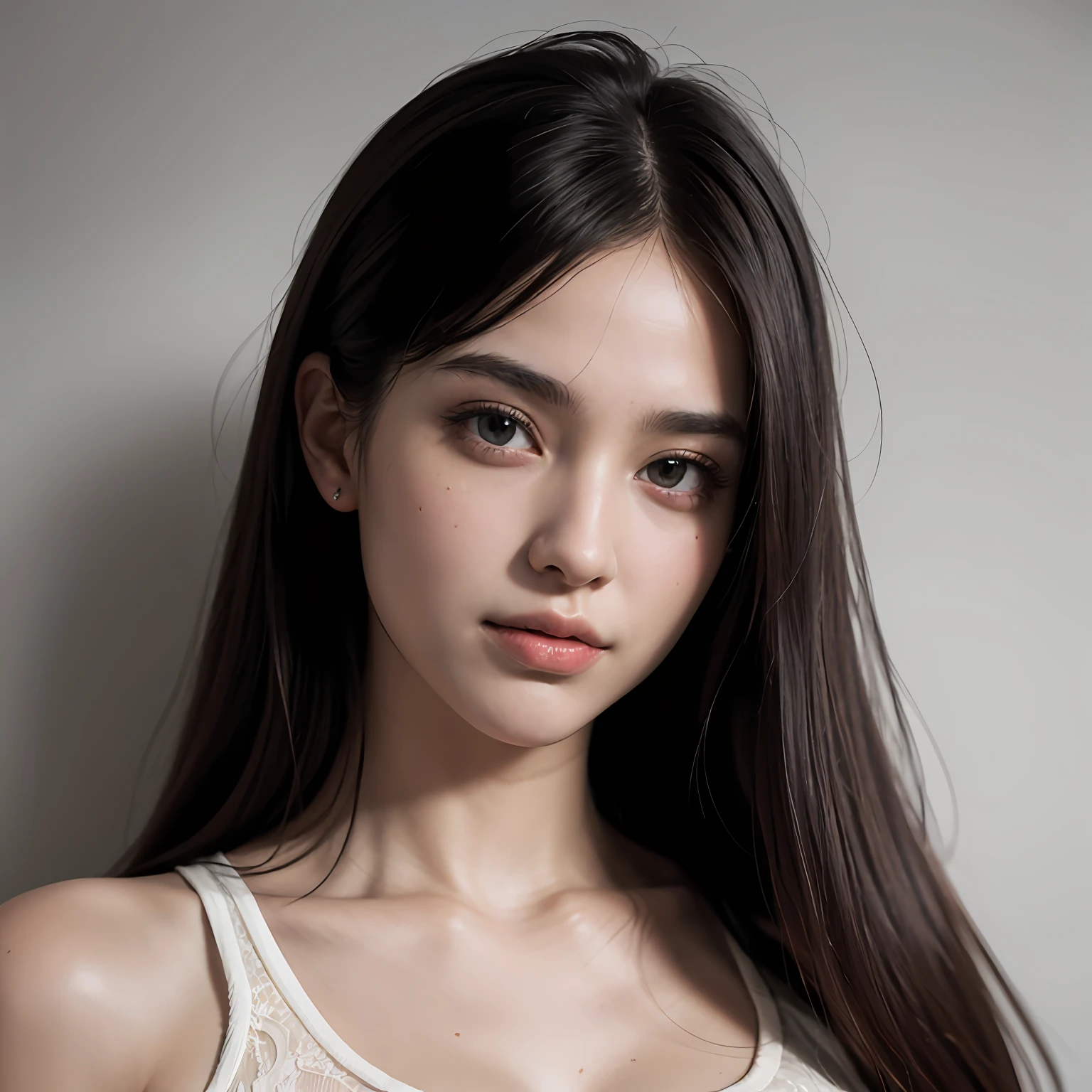 ((Pure beauty:0.8+ultra-realistic realism:1.2),ssmile,[white colors:1.2+the detail:1.1+textureskin:1.2+Bright eyes:1.1]), (Chiaroscuro:1.1+shadowing:1.1+High texture:1.1), (((High picture quality:1.2)+(A high resolution:1.1)+(hyper HD:1.3)),1girll)，Melon seed face，tall nose bridge，Side Body