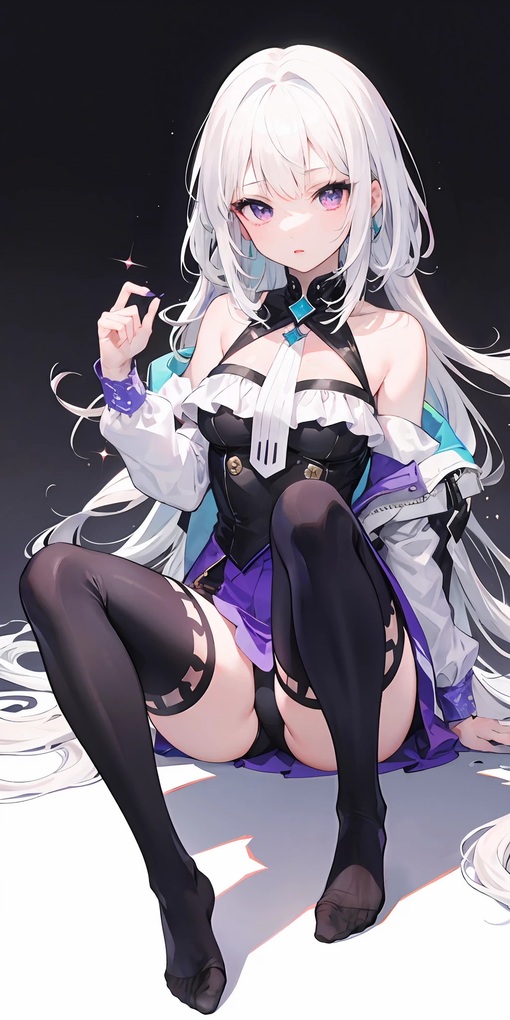 1girll,White hair,Purple eye,A black face,Masturbation,white stockings