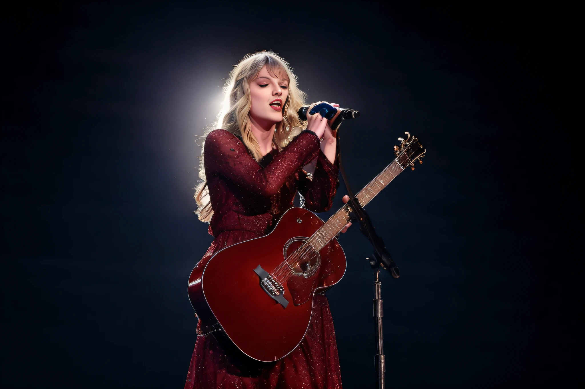 Taylor Taylor performs at the Grammys, .swift, photograph of taylor swift, Taylor Swift, portrait photo of taylor swift, playing guitar onstage, portrait of taylor swift,  sparks flying, , She wore a red dress --auto