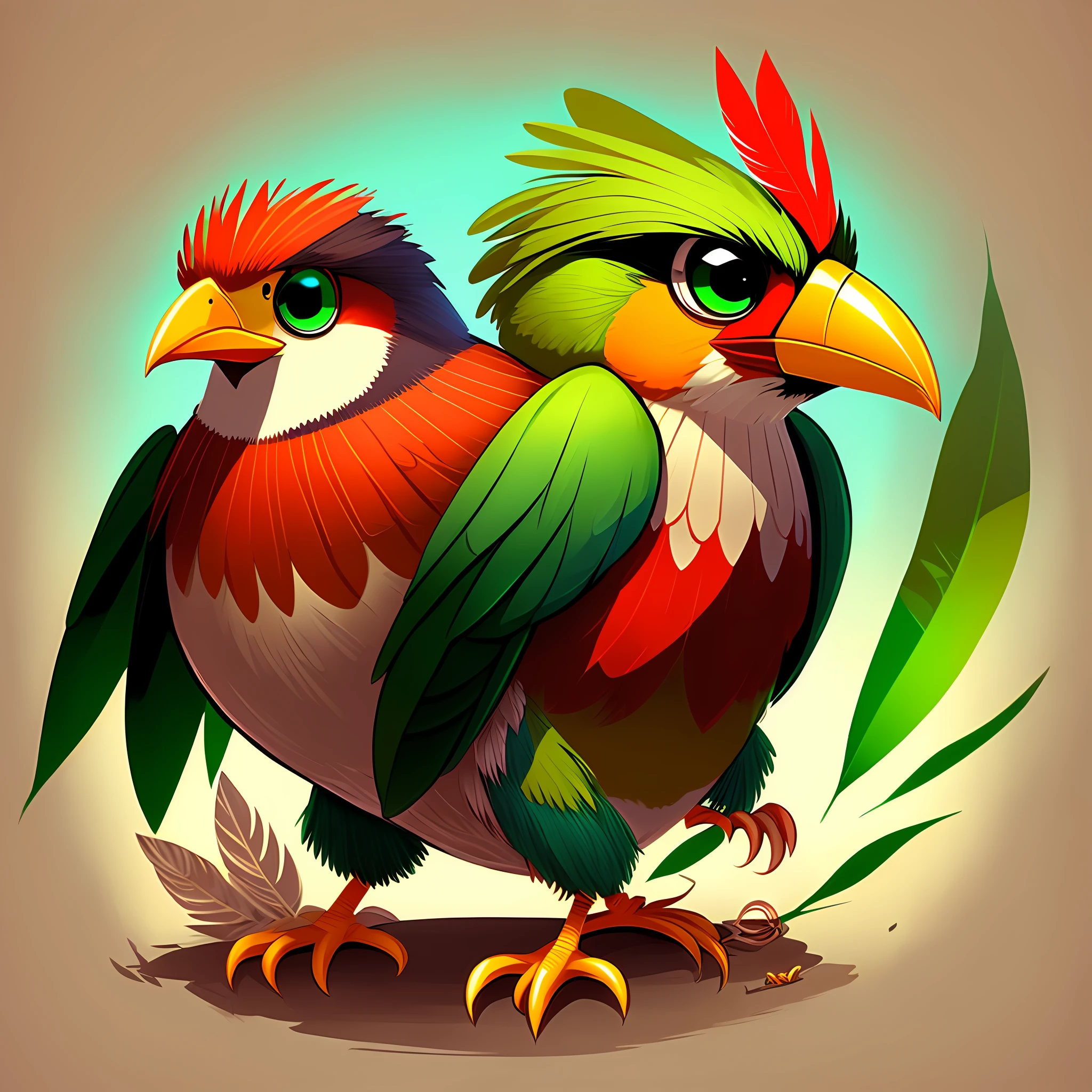 Giribird，Red mouth，Green feathers，adolable，cartoonish style，Cartoon concept art，The bird，Nice birds --auto