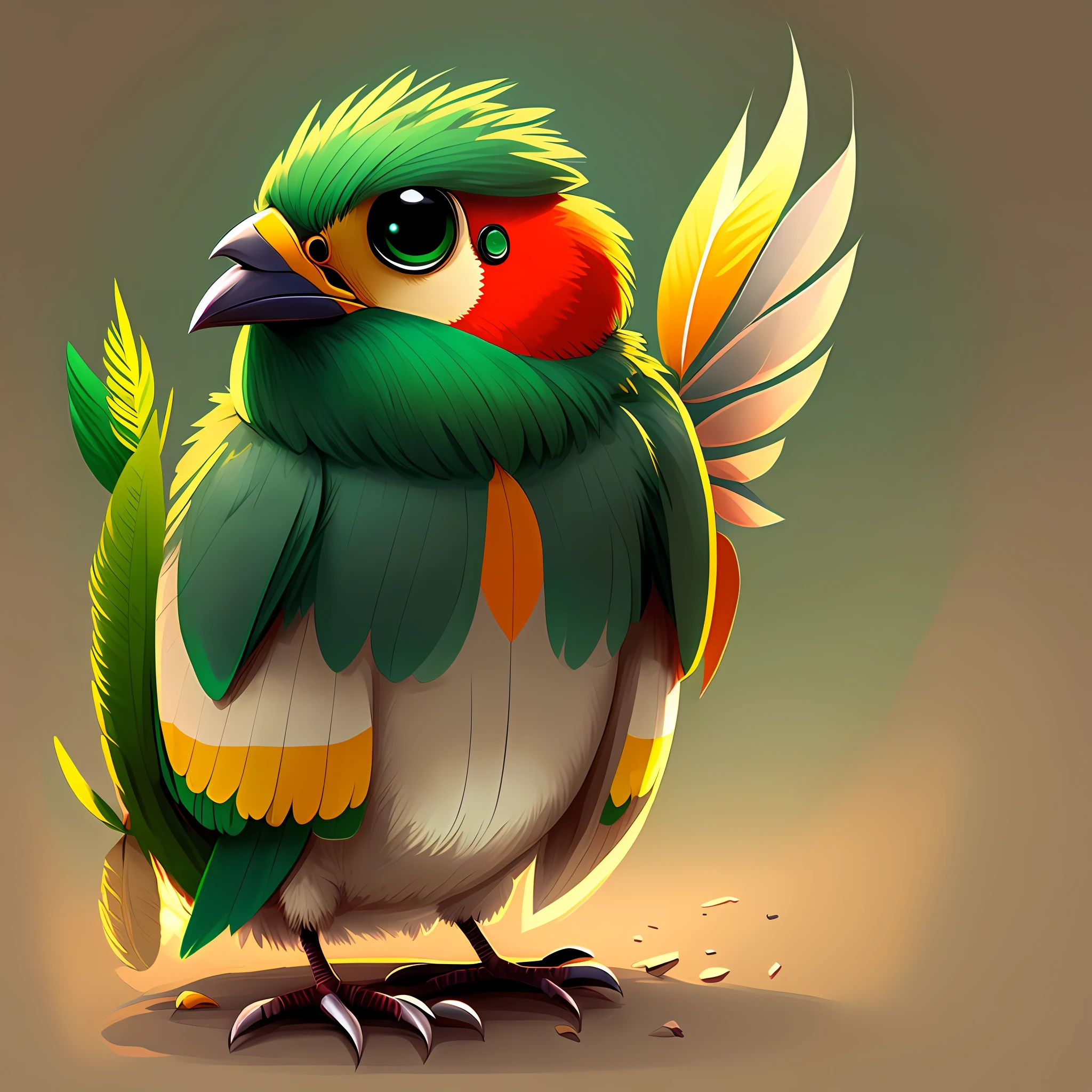 Giribird,Red mouth,Green feathers,adolable,cartoonish style,Cartoon concept art,The bird,Nice birds --auto