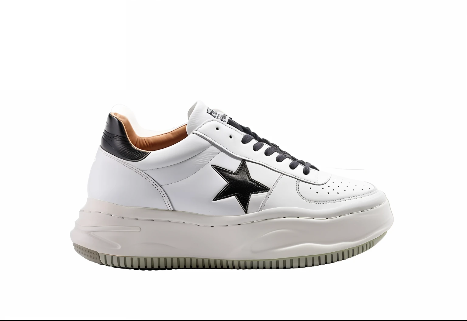 A casual shoe，Regular leather，The upper has a craft structure with star-shaped elements，classics（foundation）of styles，simple design，Black and white tones