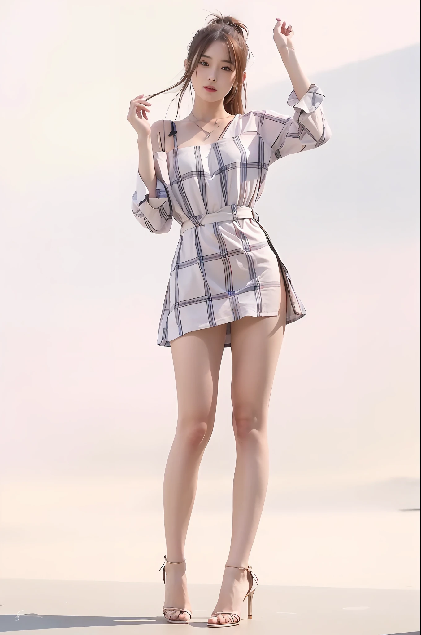mix4, 20d, solo, long_hair, shirt, dress, high_heels, full_body, look_at_viewer, (8k, RAW photo, best quality, mastery:1.2), (realistic, photo-realistic:1.37), professional lighting, photon mapping, light energy transfer, physically based rendering,