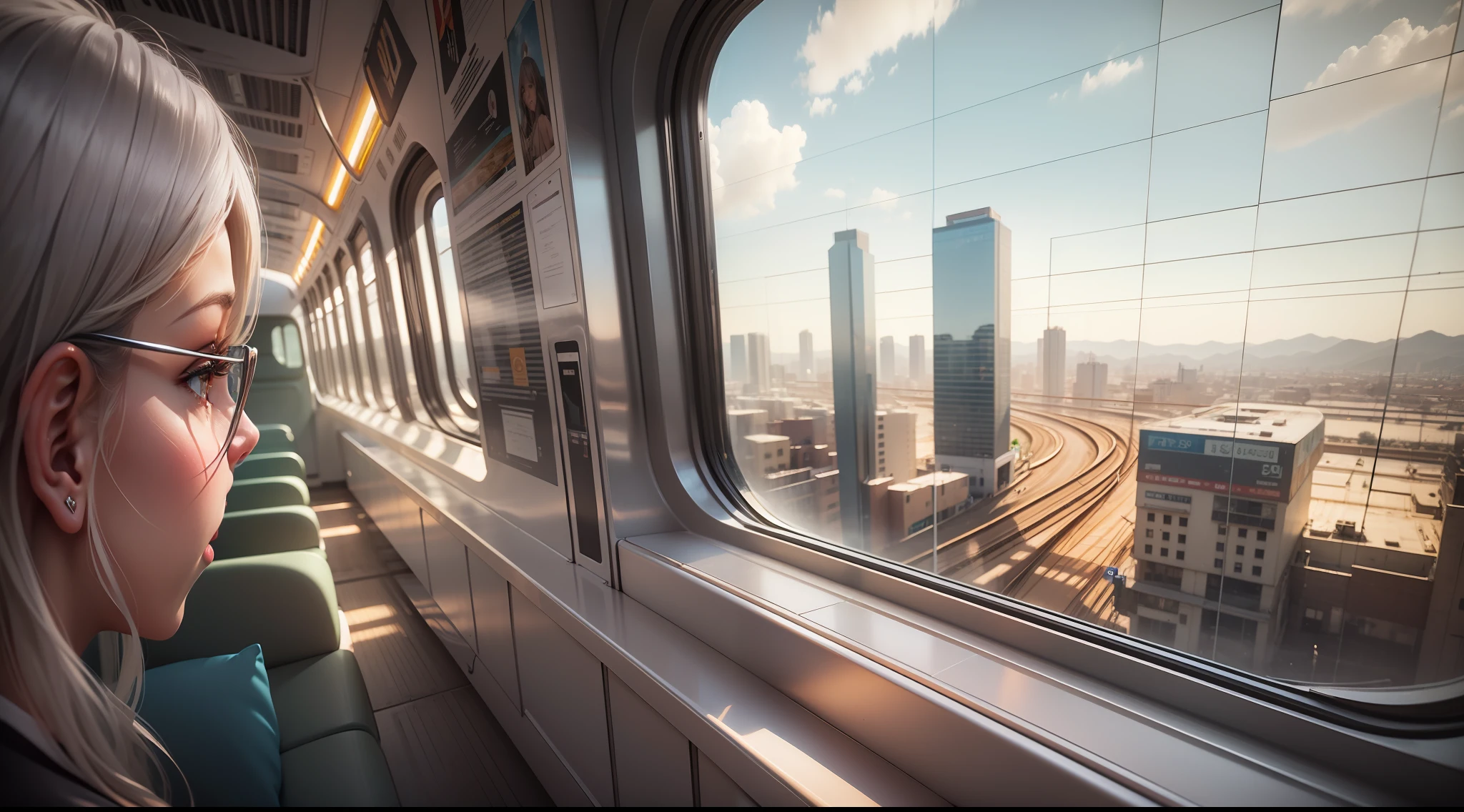 High-speed rail seat view, Close-up high-speed rail windows, View from the window, High-speed rail windows with realistic details, No need for characters, surrealism, High detail, Realism, hyper photorealism, Verism, Cinematic lighting, Ray tracing, Fuji colors, hyper HD, Masterpiece, ccurate, Super detail, High details, High quality, Award-Awarded, Best quality, A high resolution