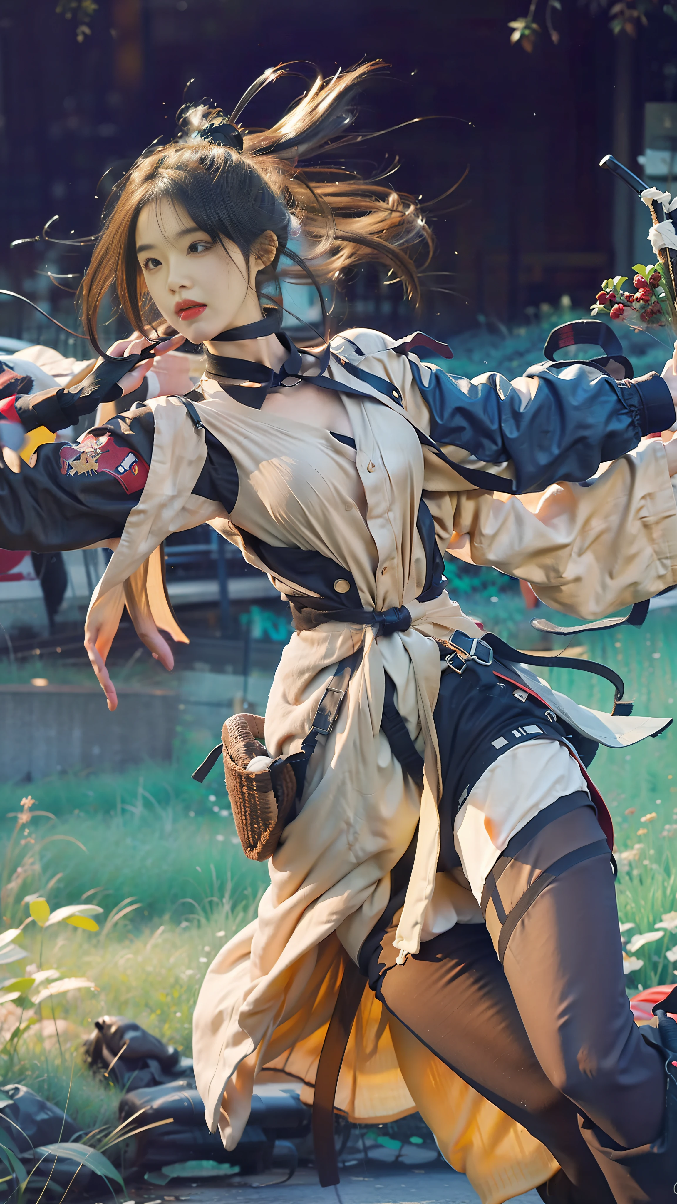 a close up of a woman with a sword in a field, IG model | Art germ, Extremely detailed Artgerm, inspired by Yang Jin, ruan jia and artgerm, art-style, by Yang J, Artgerm Plat, heise jinyao, Inspired by Lan Ying, artgerm detailed