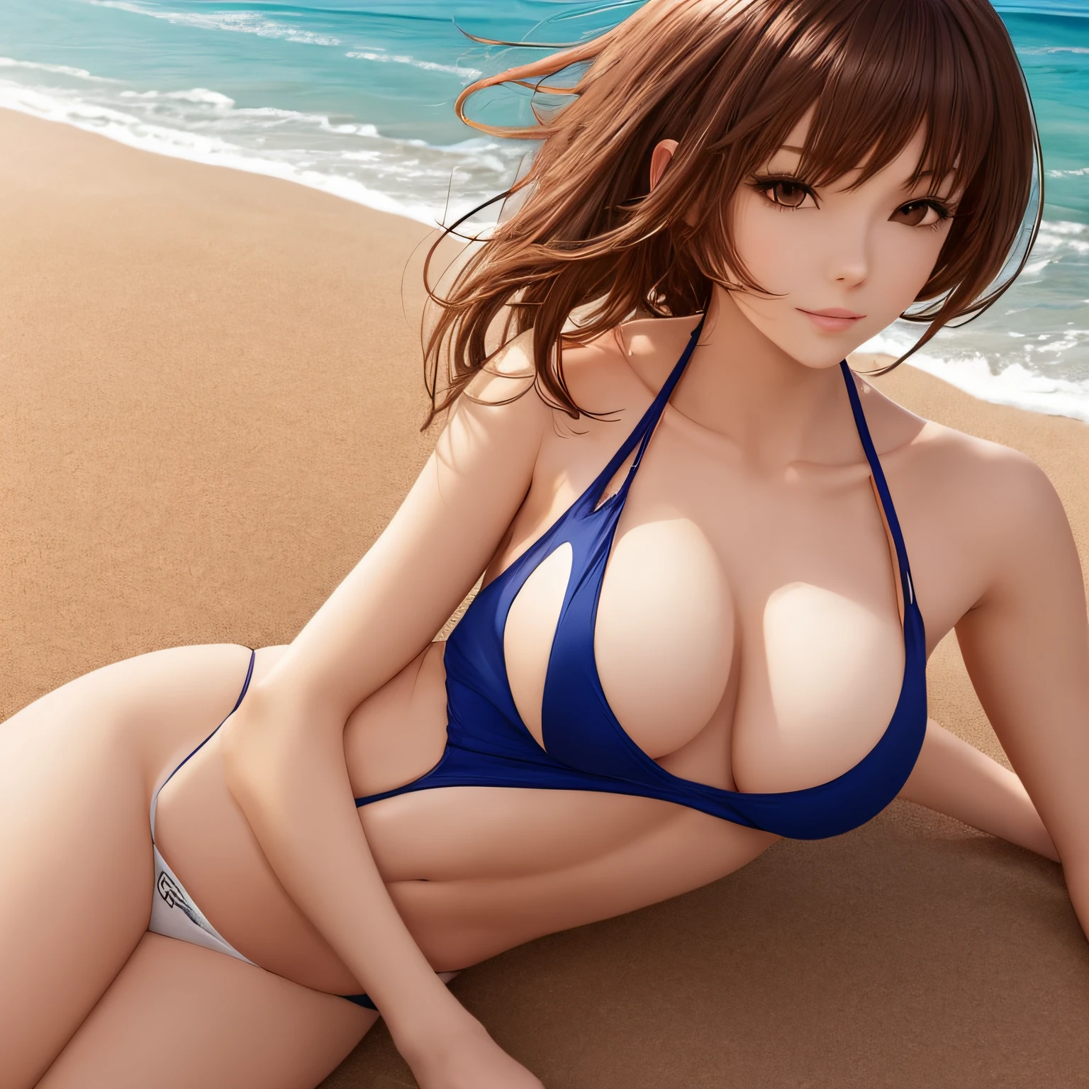 Beautiful woman in swimsuit, Moving naked on the beach, beautiful and seductive, Enchanting, Anime cute skin white