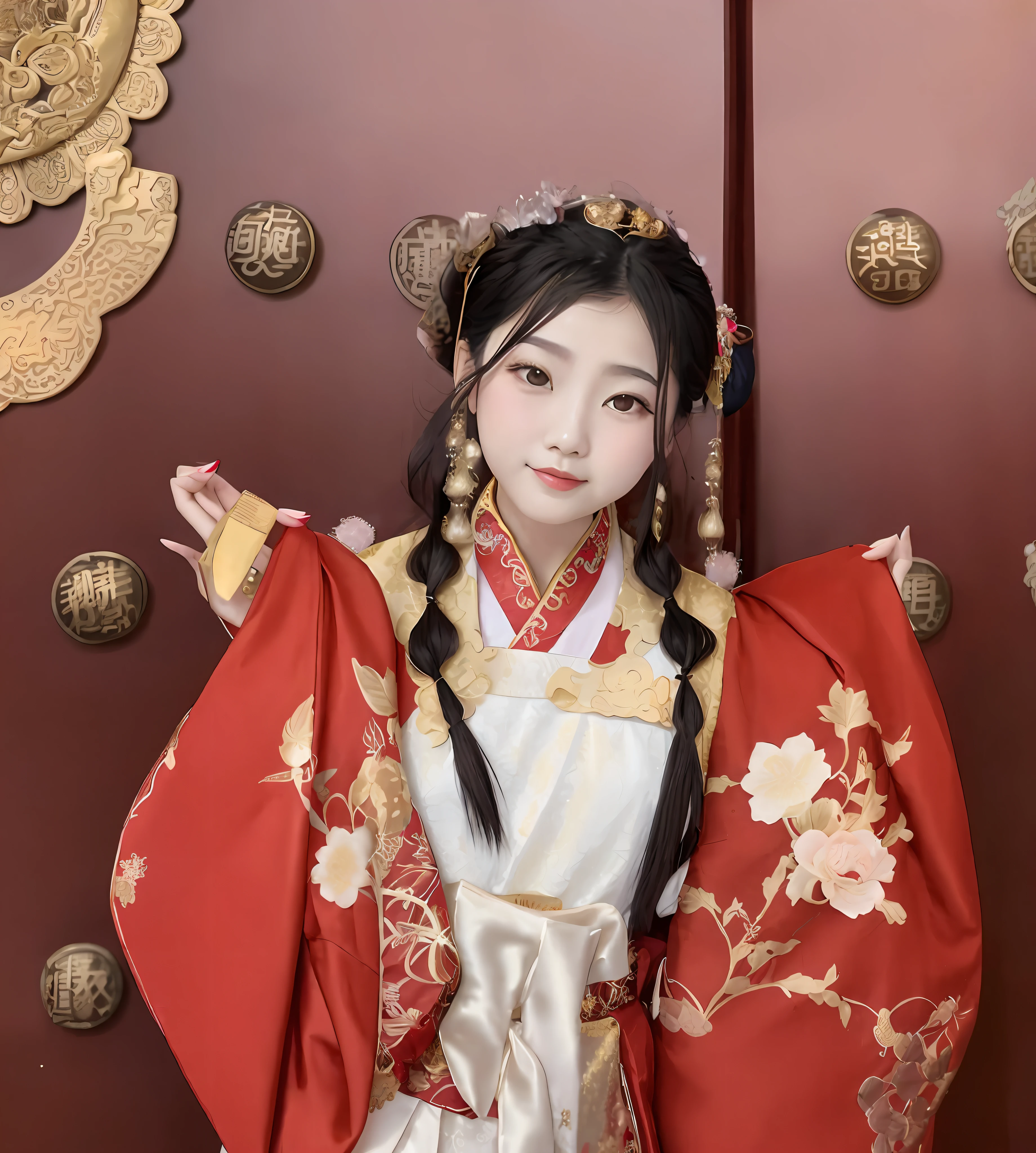 araffe asian woman in traditional dress posing for a picture, Palace , A girl in Hanfu, Hanfu, White Hanfu, Wearing ancient Chinese clothes, with acient chinese clothes, Chinese costume, Traditional Chinese clothing, Chinese style, Traditional beauty, Chinese traditional, Anime girl cosplay, wearing gilded red robes, China Princess, wearing ornate silk clothes