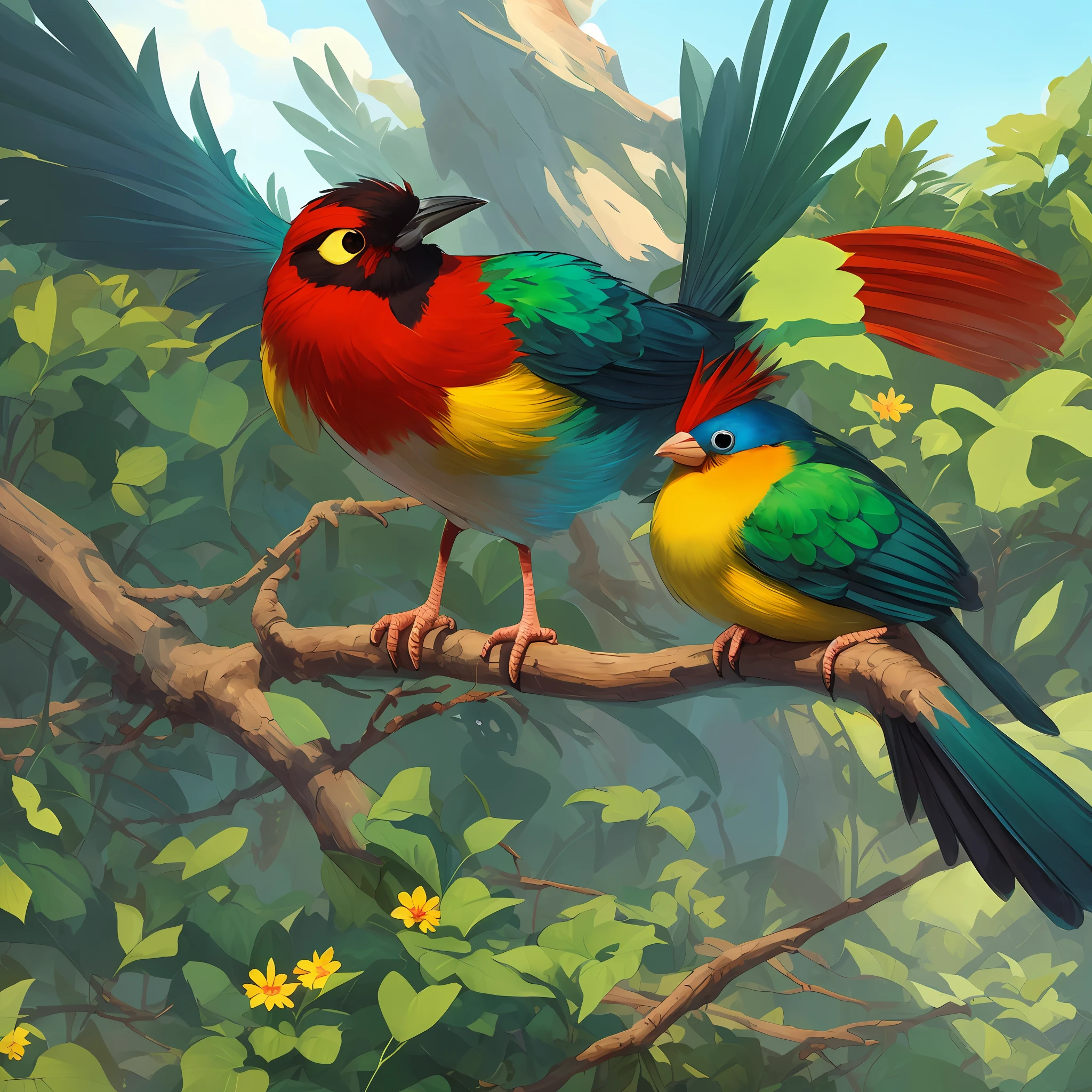 Giribird,Red mouth,green feathery hair,Long legs,adolable,cartoonish style,Cartoon concept art,The bird,Nice birds,Artistic sense --auto