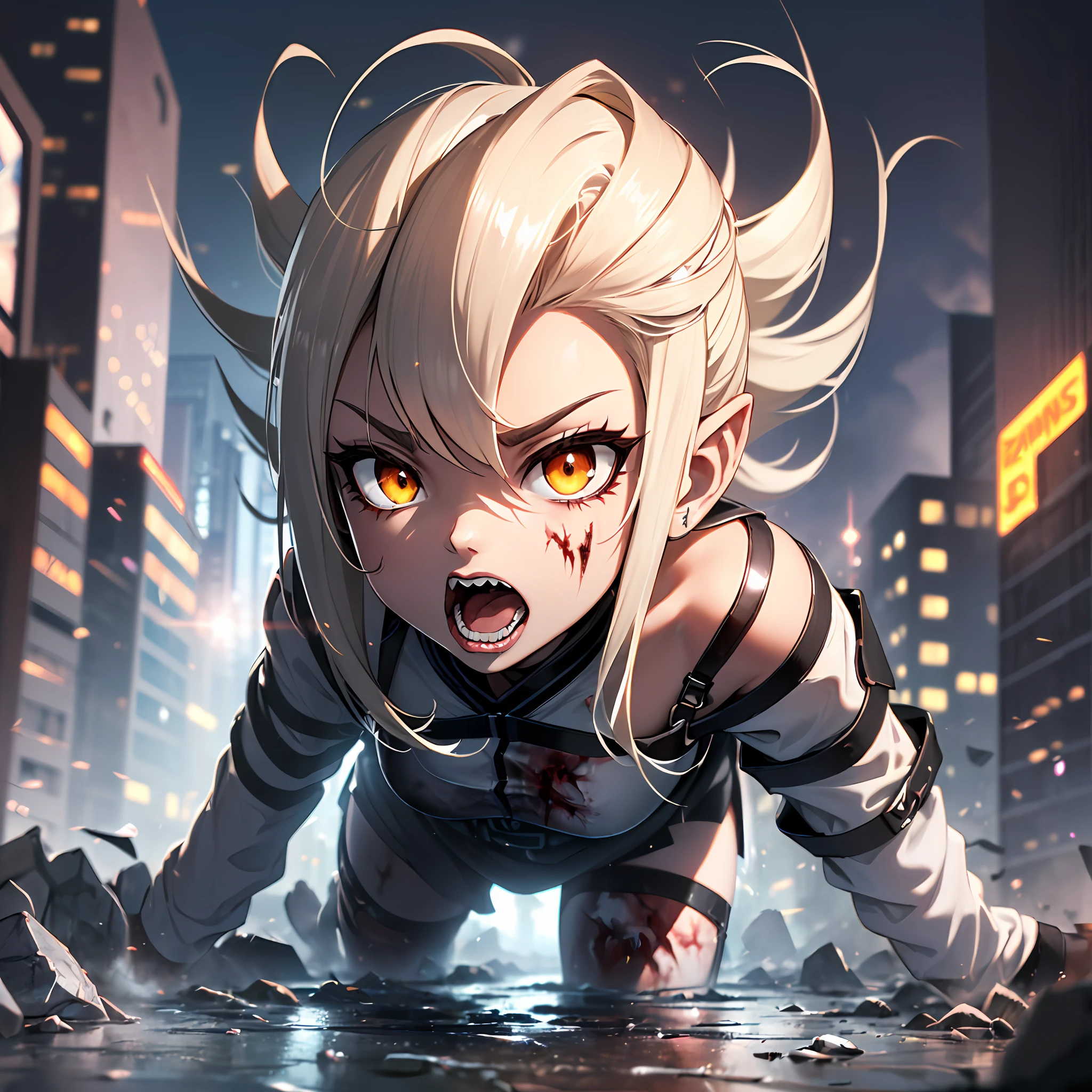 (award winning 8k :1.3) of (mad giant zombie chibi gts, open mouth, monstrous, breaking:1.3), angry, ferocious, good fingers, extremely detailed background, flash, sweet, front, epic, (masterpiece:1.4), (best quality:1.4), Amazing, beautiful, finely detailed, (Depth of field:1.4), 8k, stunning, (light reflections:1), (crisp:1.6), red twin tails, vibrant, (edge detection:1.2), absurdres, impressive, 120mm, clear, lens flare, powerful