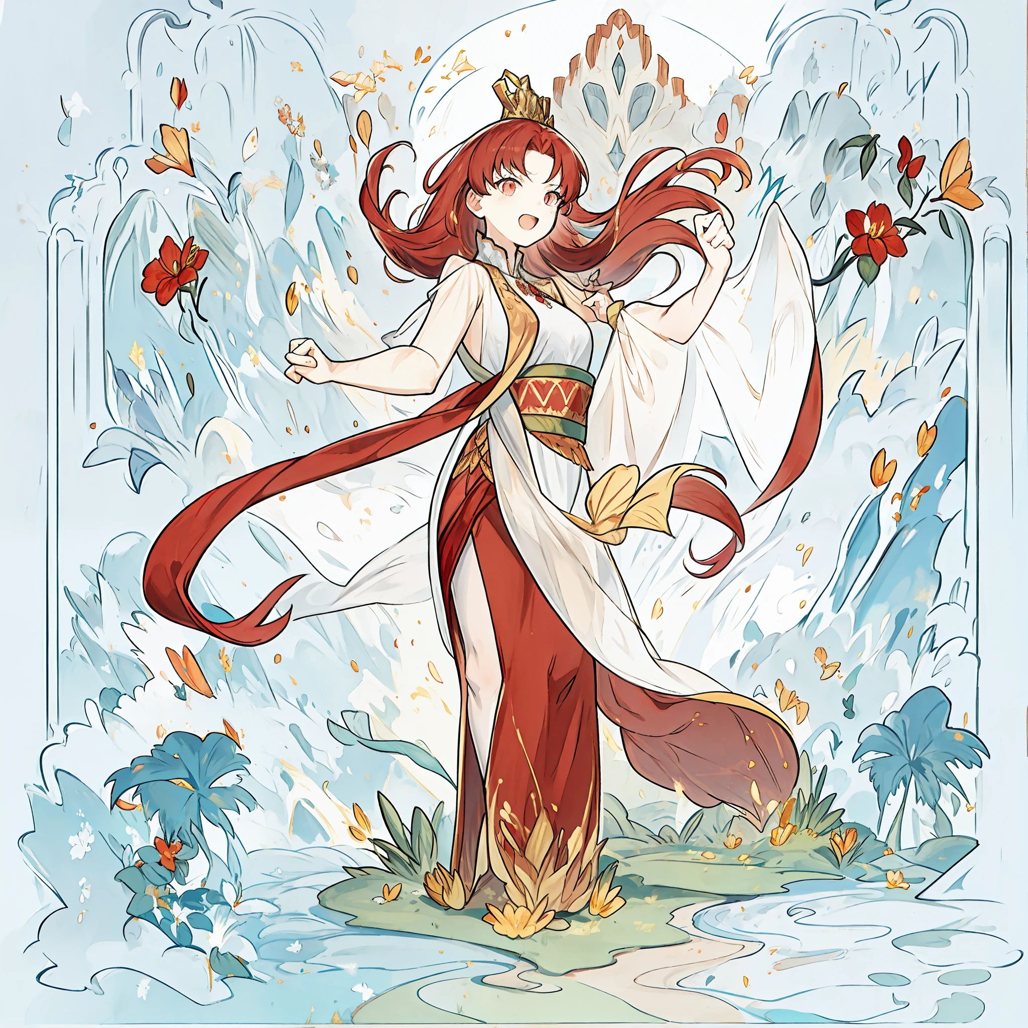 Red-haired aunt,Open-mouthed,In the palace,raised fist