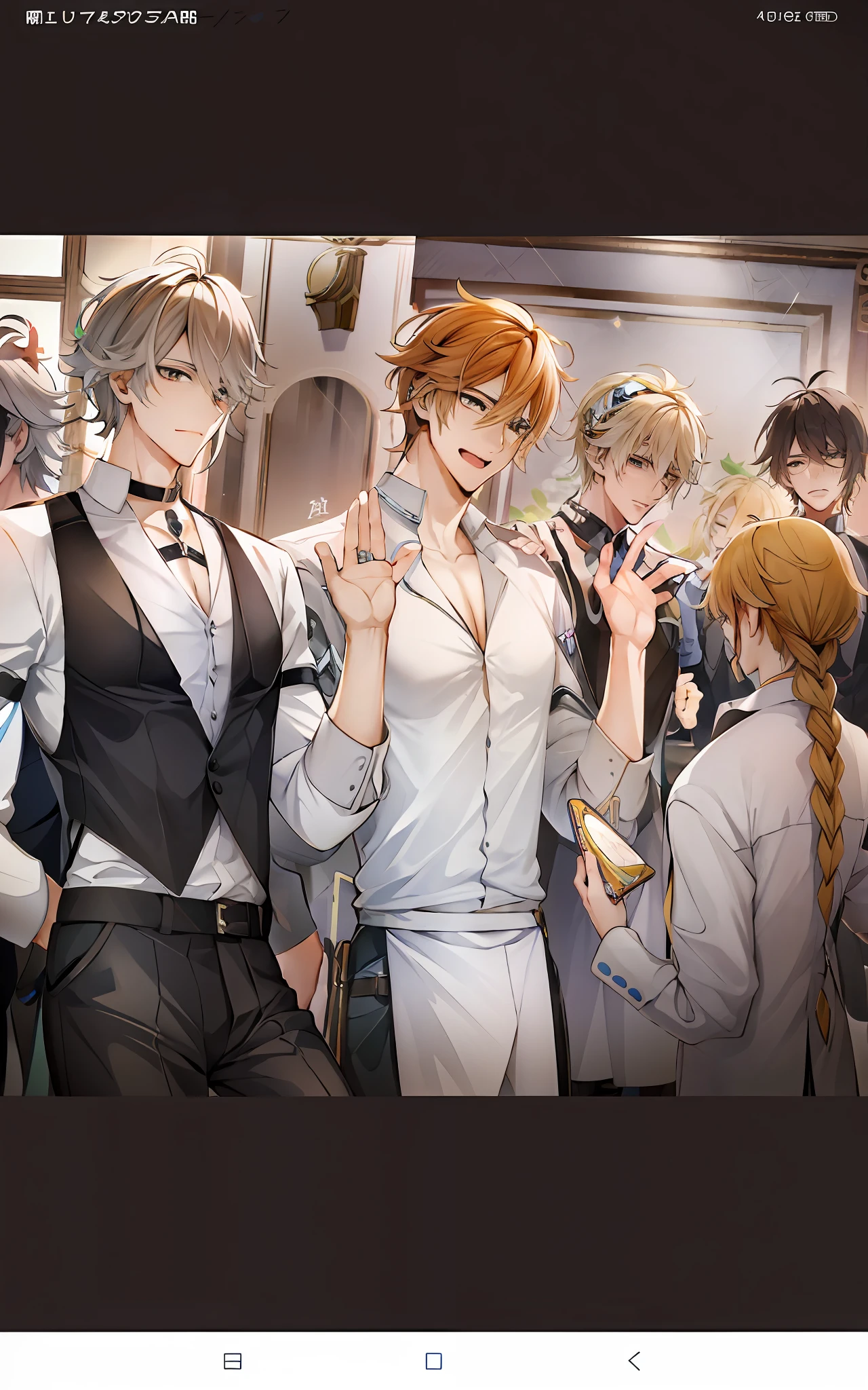Anime characters stand in a row in the room, offcial art, Kawasi, official fanart, Mature male,hormone,Man cute boy, Official illustration, visual novels CG, binding, Fine details. Front line, High-quality fanart, visual novel key visual, highly detailed exquisite fanart, ; visual novel, cinematics, visual novel, cinematics, anime key visual of elegant --auto