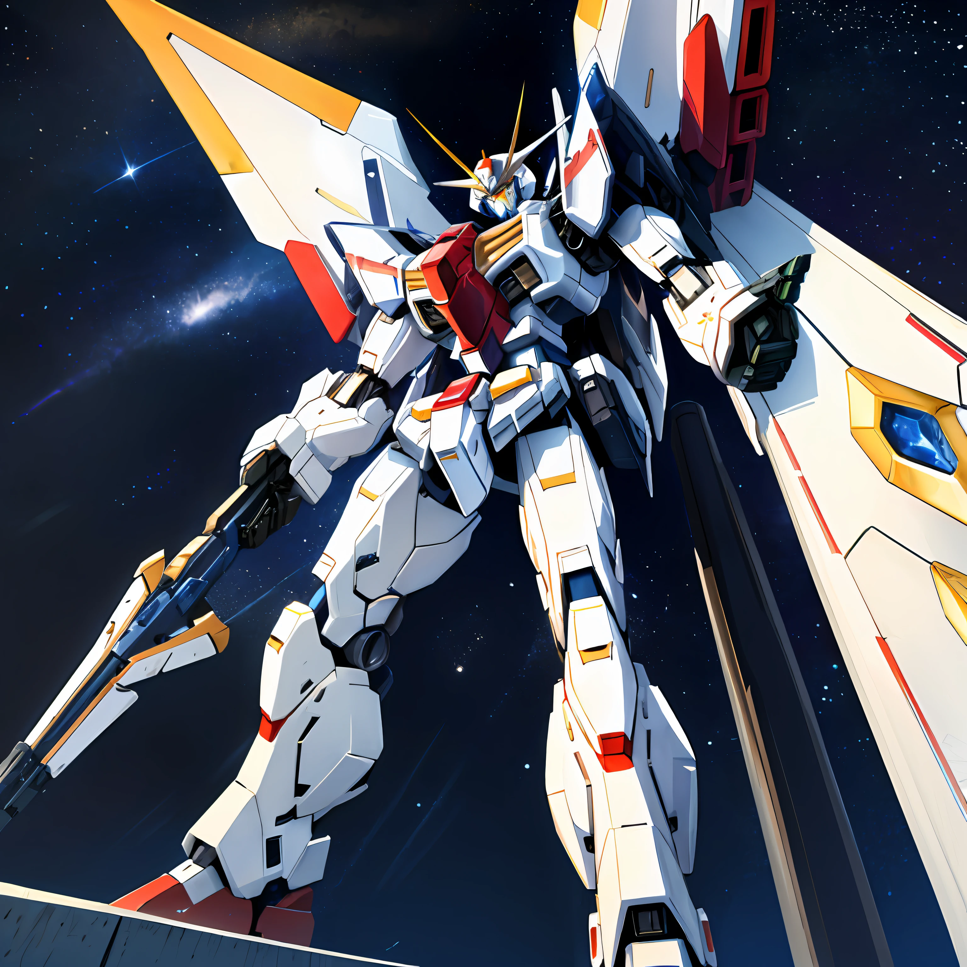 white color mecha,Look up ,nigth,starrysky,