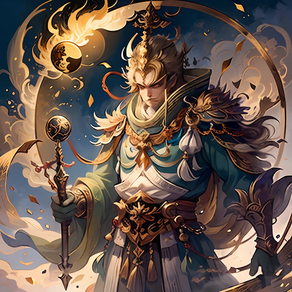 Sun Wukong, standing, confrontation, heavenly soldiers and heavenly generals, golden hoop stick, Bodhi ancestor --auto --s2