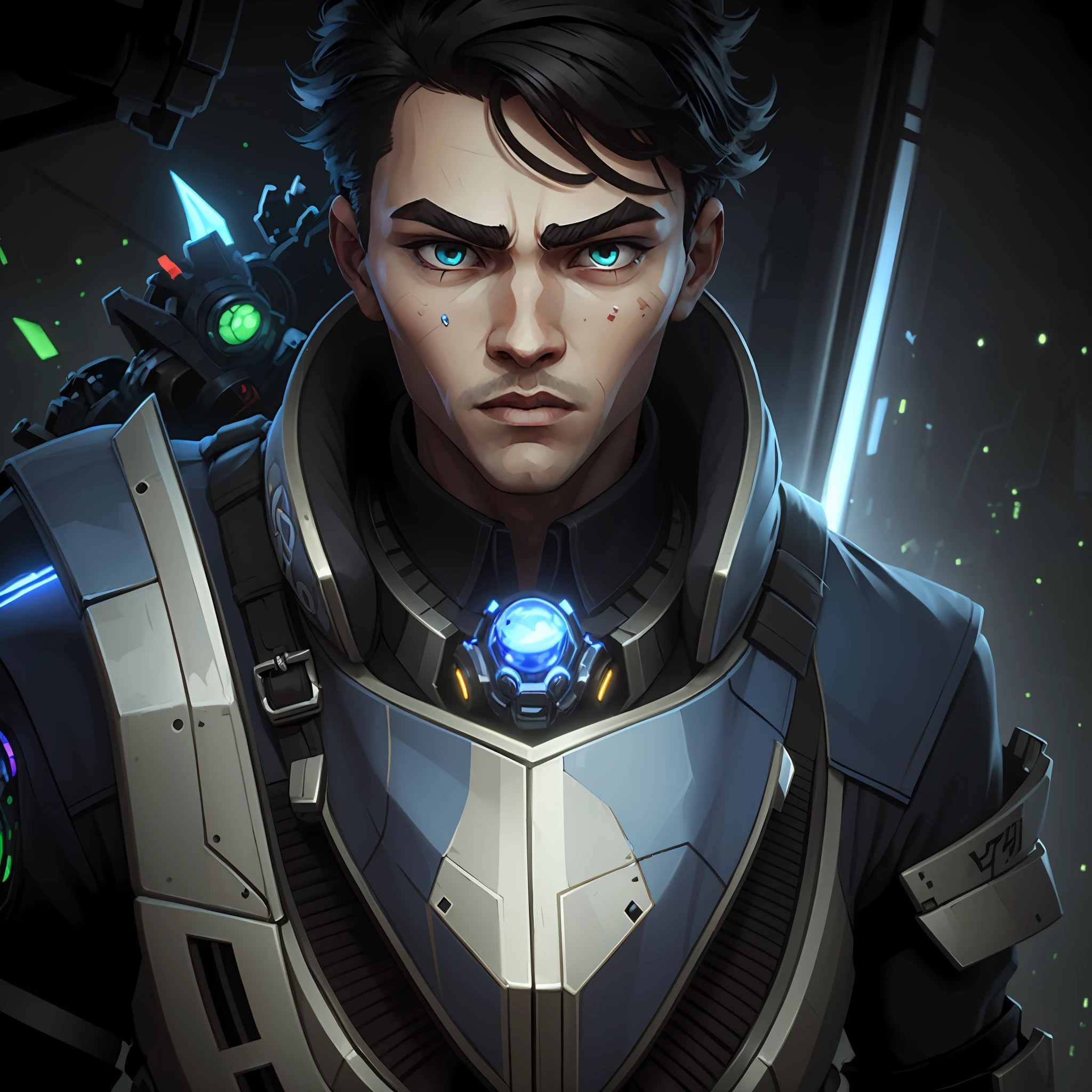 Cartoony,The upper part of the body,Cyberwind,Libido boy,mechs,short detailed hair,starrysky,Delicate facial features,Handsome,The eyes are sharp ,solo person --auto