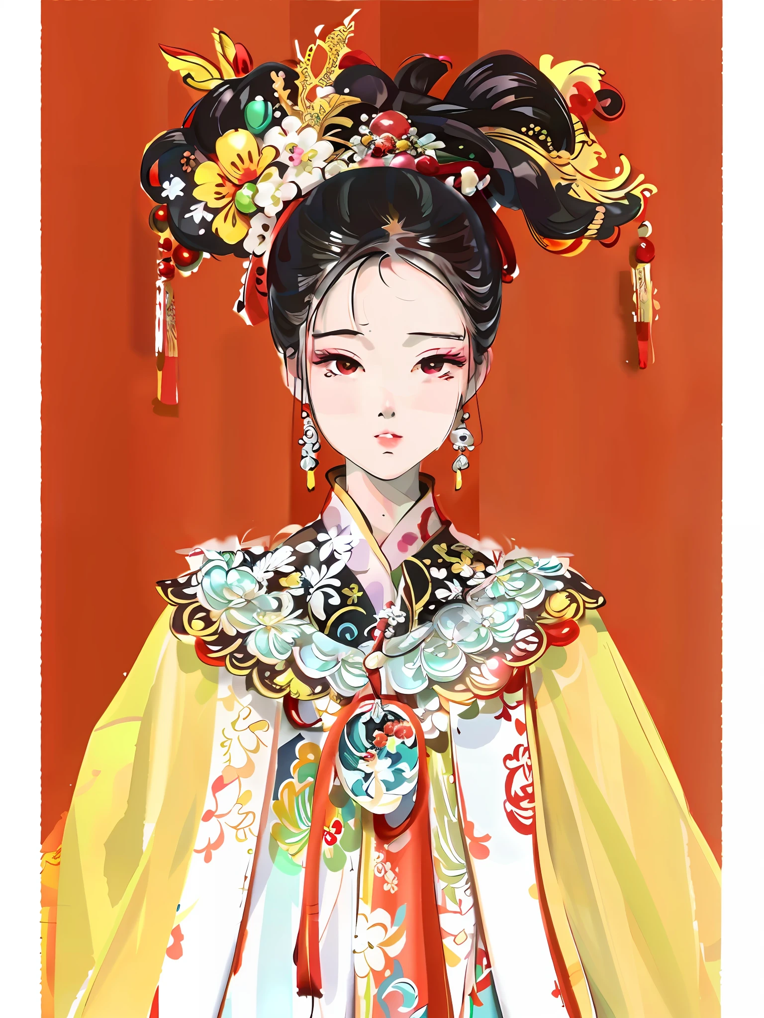 a close up of a woman wearing a colorful dress and a hat, palace , a girl in hanfu, wearing ancient chinese clothes, artwork in the style of guweiz, chinese princess, a beautiful fantasy empress, inspired by Lan Ying, ancient chinese princess, beautiful character painting, inspired by Qiu Ying, portrait of a young empress, chinese empress