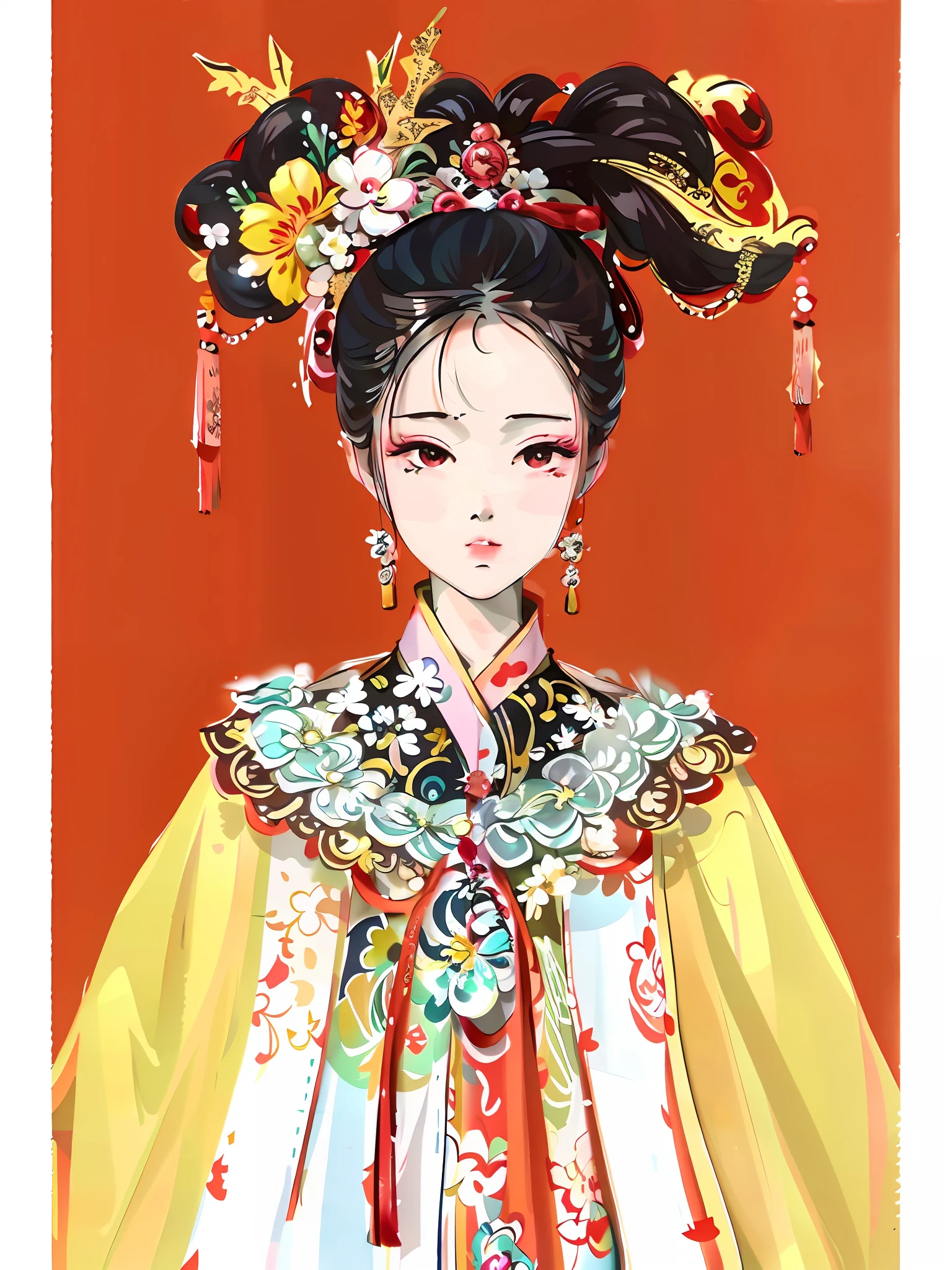 a close up of a woman wearing a colorful dress and a hat, palace , a girl in hanfu, wearing ancient chinese clothes, artwork in the style of guweiz, chinese princess, a beautiful fantasy empress, inspired by Lan Ying, ancient chinese princess, beautiful character painting, inspired by Qiu Ying, portrait of a young empress, chinese empress