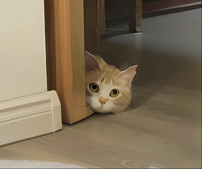 There was a cat hiding behind the door, Hiding, looking scared,looks into camera, Hide behind obstacles, look straight at the camera, stare at you, staring in the camera, looking at the camera in, she is looking at us, curious expressions, is looking at the camera, looking around a corner --auto