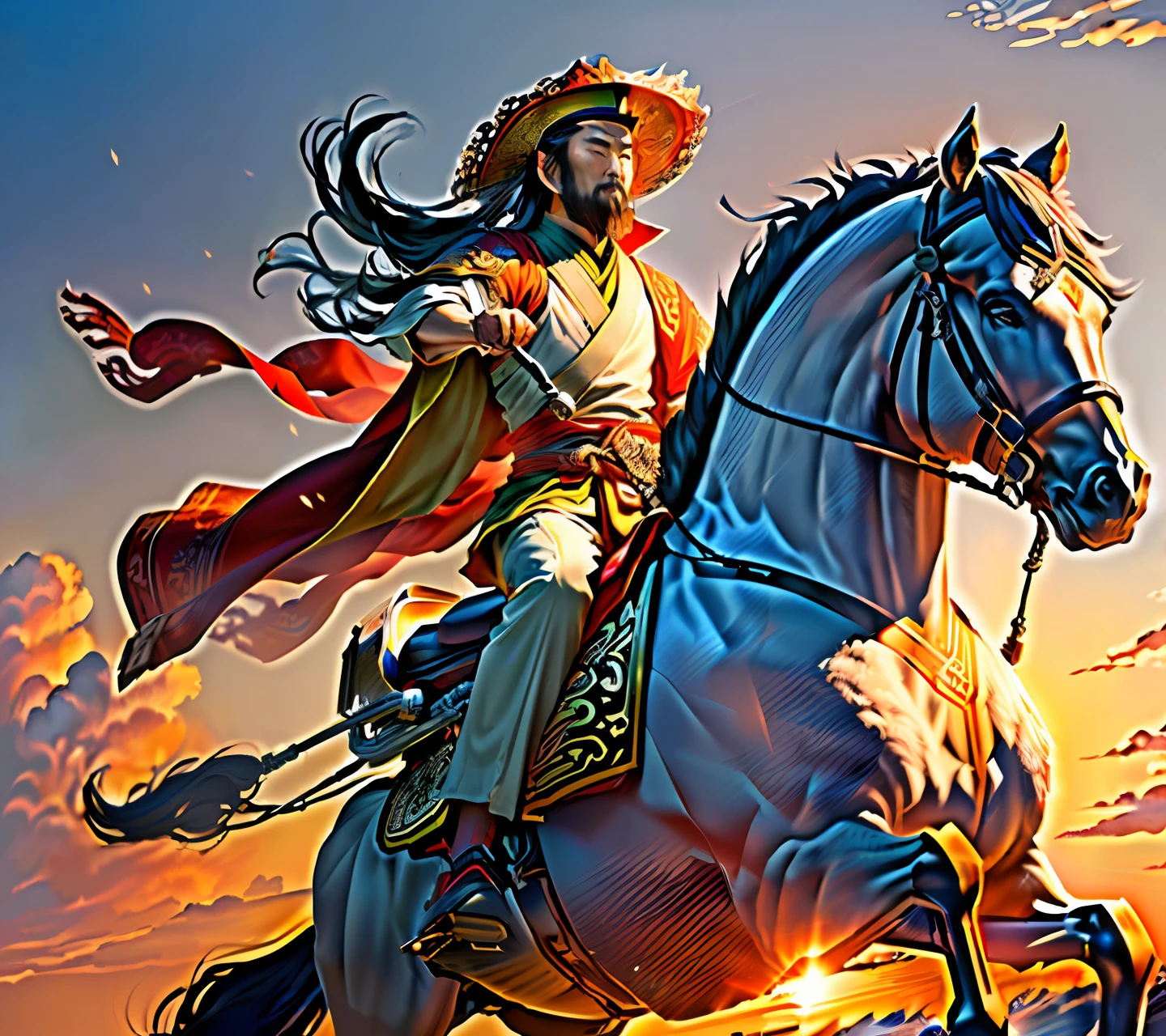 Guan Yu riding a motorcycle